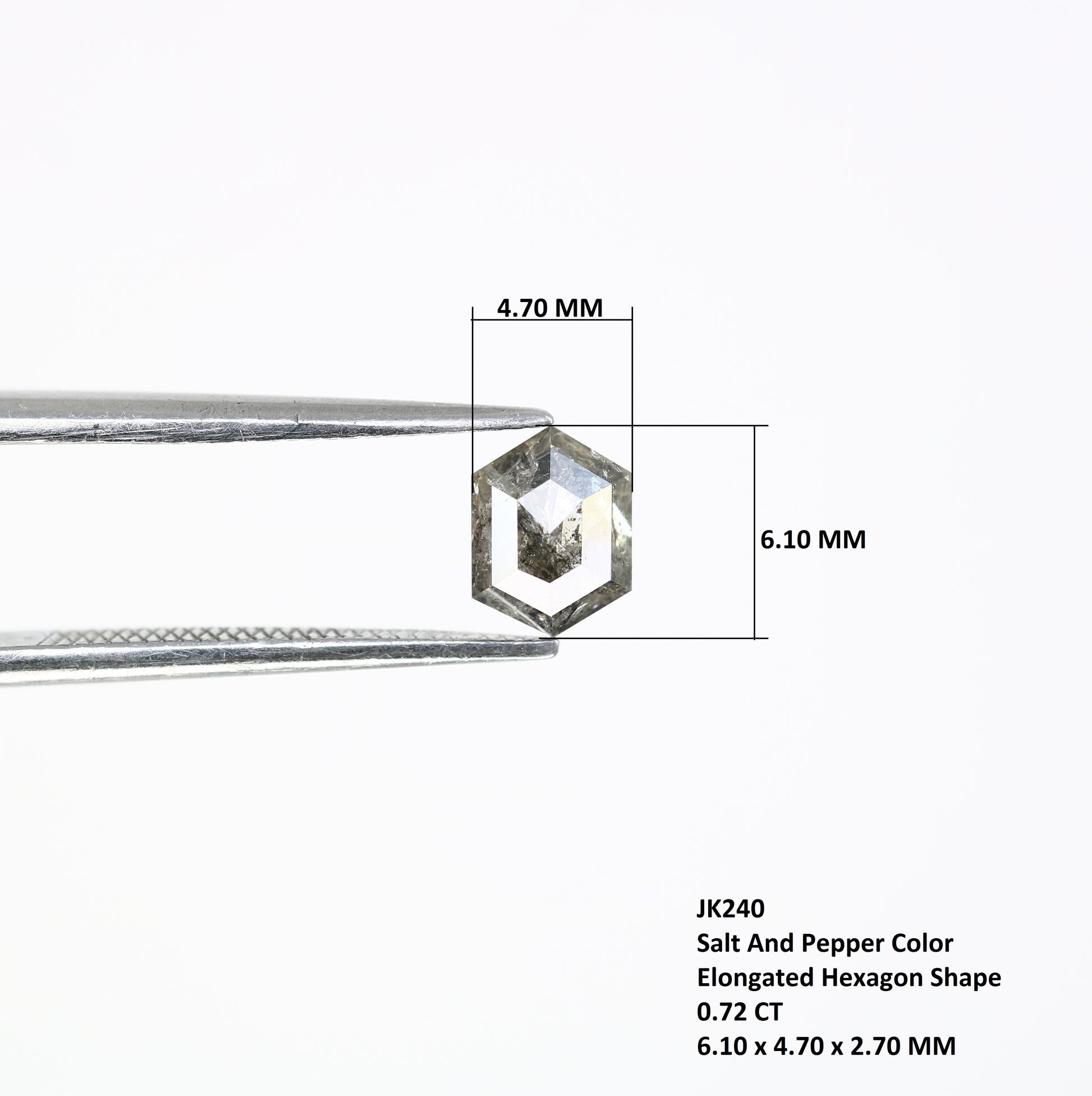 0.72 CT Salt And Pepper Elongated Hexagon Shape Natural Diamond For Engagement Ring - JayKrishna Diamond