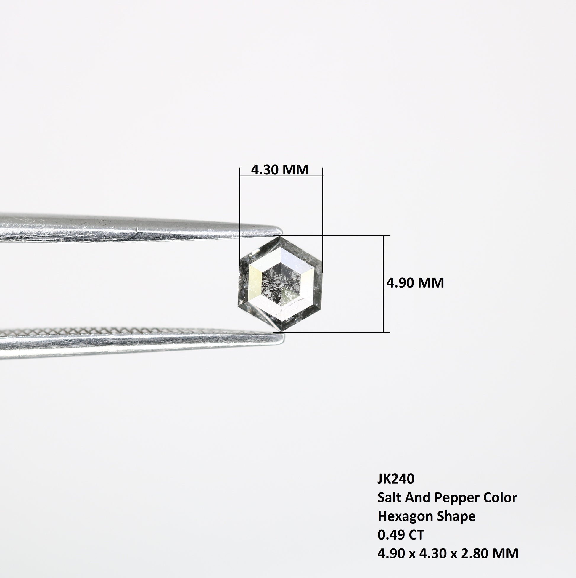 0.49 Ct 4.90 MM Loose Salt And Pepper Hexagon Shaped Diamond For Wedding Ring - JayKrishna Diamond