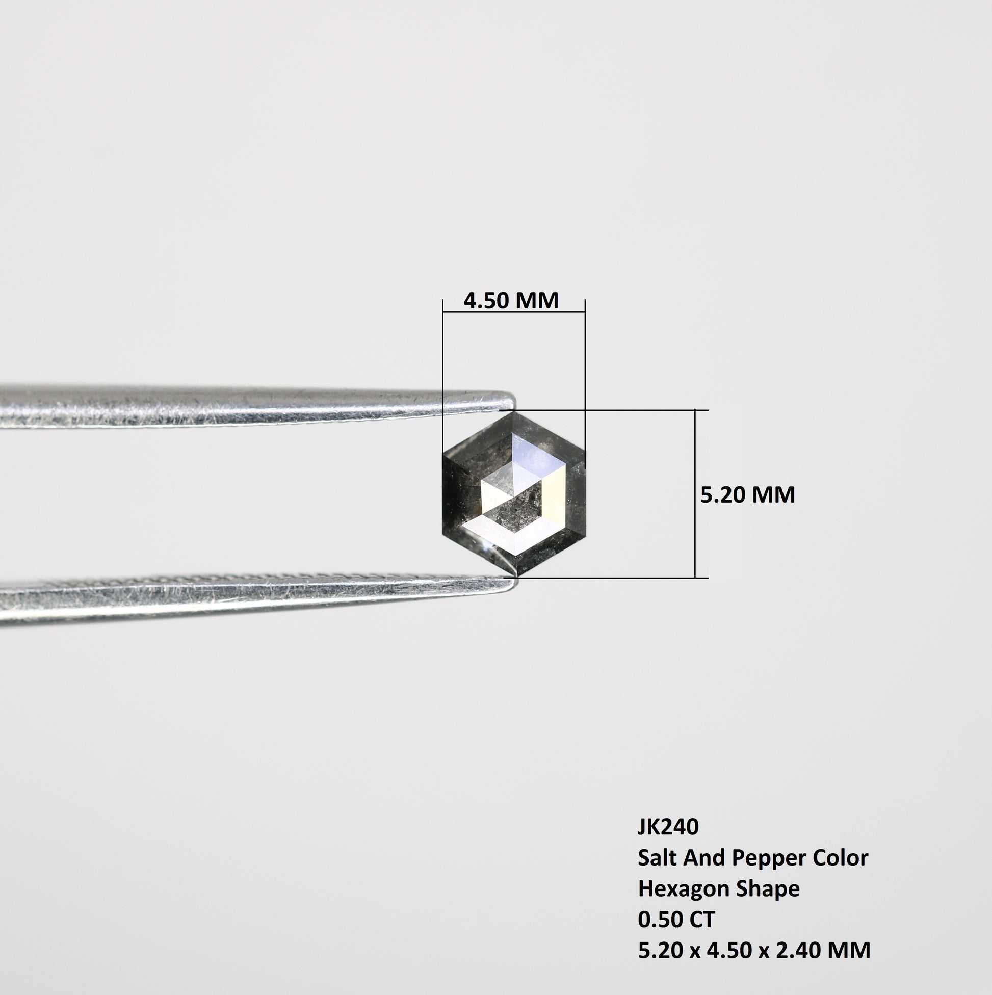 0.50 CT Salt And Pepper Hexagon Shaped 5.20 MM Diamond For Promise Ring - JayKrishna Diamond