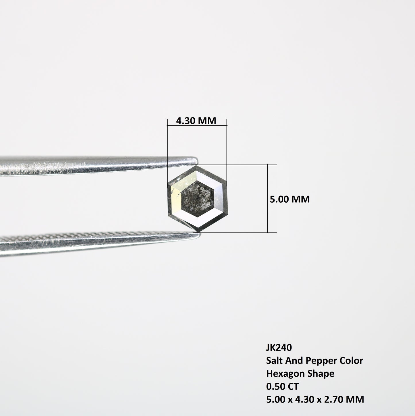 0.50 CT Hexagon Shape 5.00 MM Salt And Pepper Natural Diamond For Engagement Ring - JayKrishna Diamond