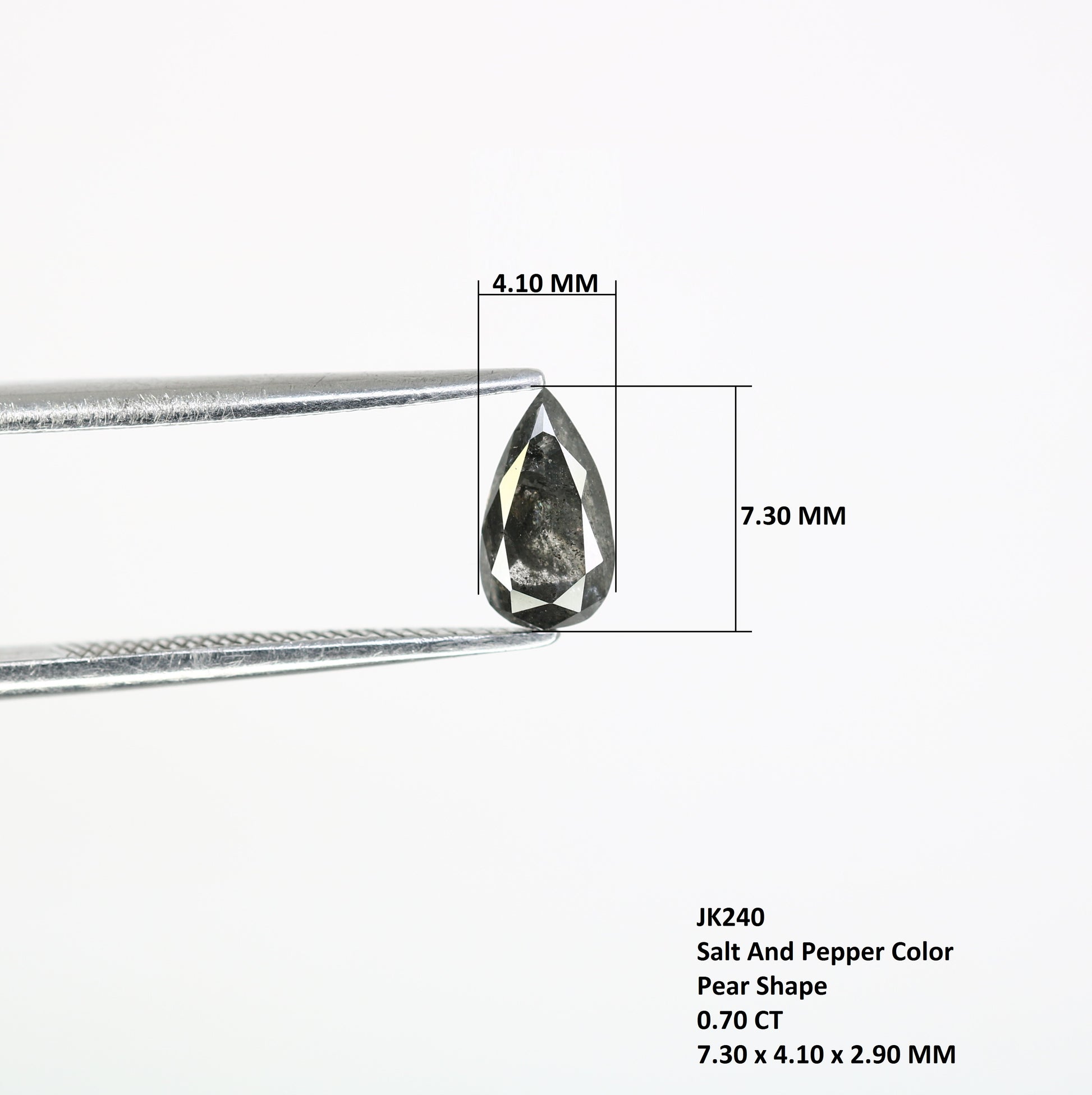 0.70 CT 7.30 MM Pear Shape Salt And Pepper Diamond For Engagement Ring - JayKrishna Diamond
