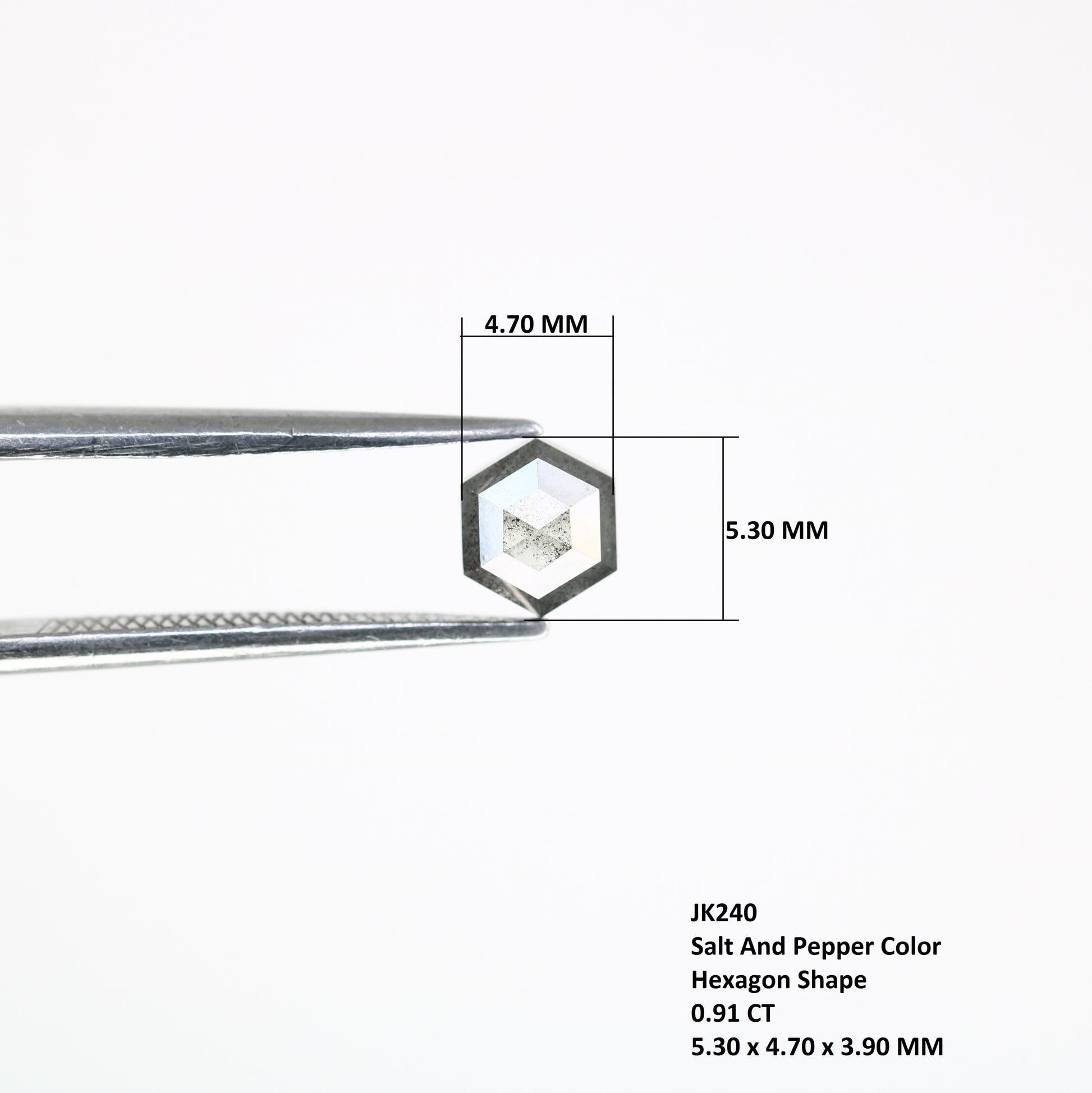 0.91 CT Hexagon Shape 5.30 MM Salt And Pepper Diamond For Engagement Ring - JayKrishna Diamond