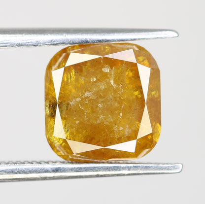 2.93 Carat Natural Loose Cushion Shape Yellow Rustic Diamond For Wedding Ring - JayKrishna Diamond