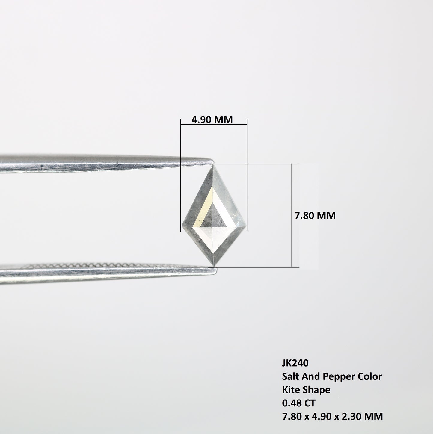 0.48 CT 7.80 MM Kite Cut Salt And Pepper Natural Diamond For Engagement Ring - JayKrishna Diamond