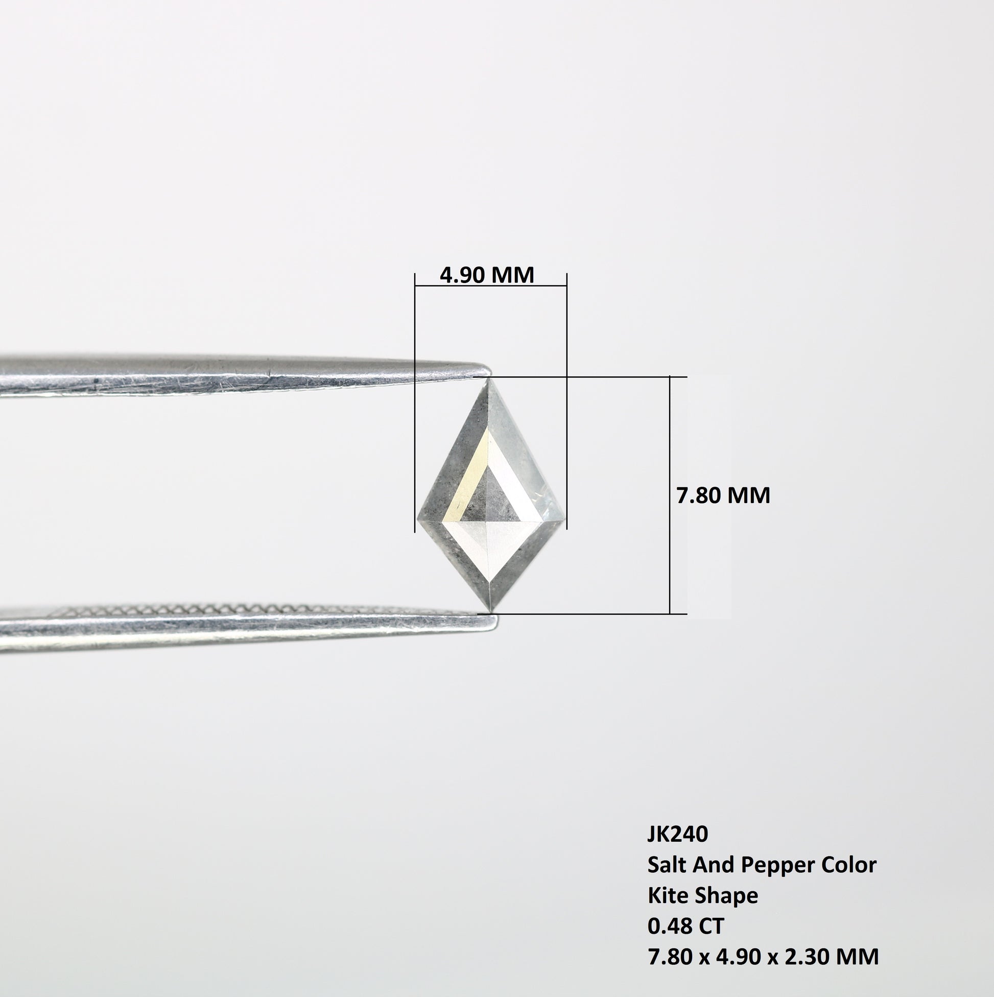 0.48 CT 7.80 MM Kite Cut Salt And Pepper Natural Diamond For Engagement Ring - JayKrishna Diamond
