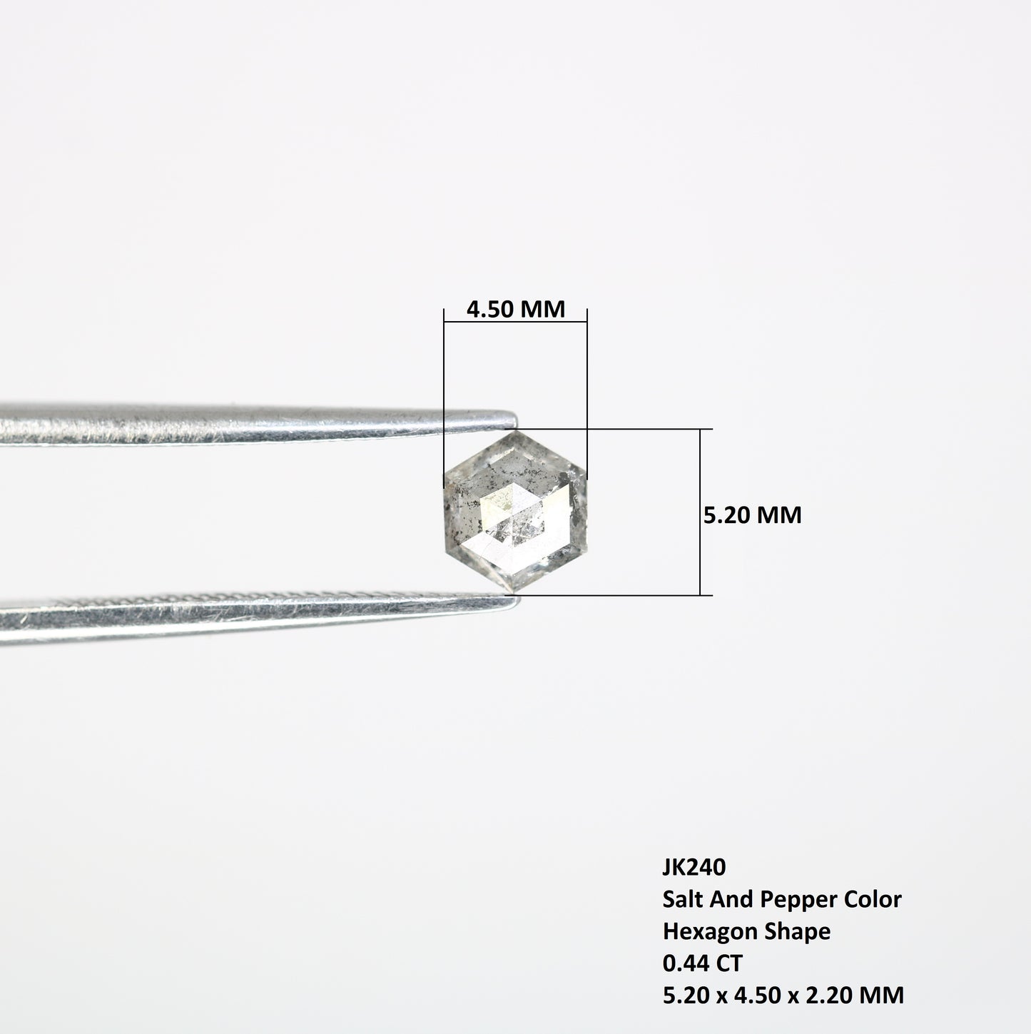 0.44 Carat Hexagon Shape 5.20 MM Salt and Pepper Diamond for Wedding Ring and Custom Artisan Jewelry Design - JayKrishna Diamond