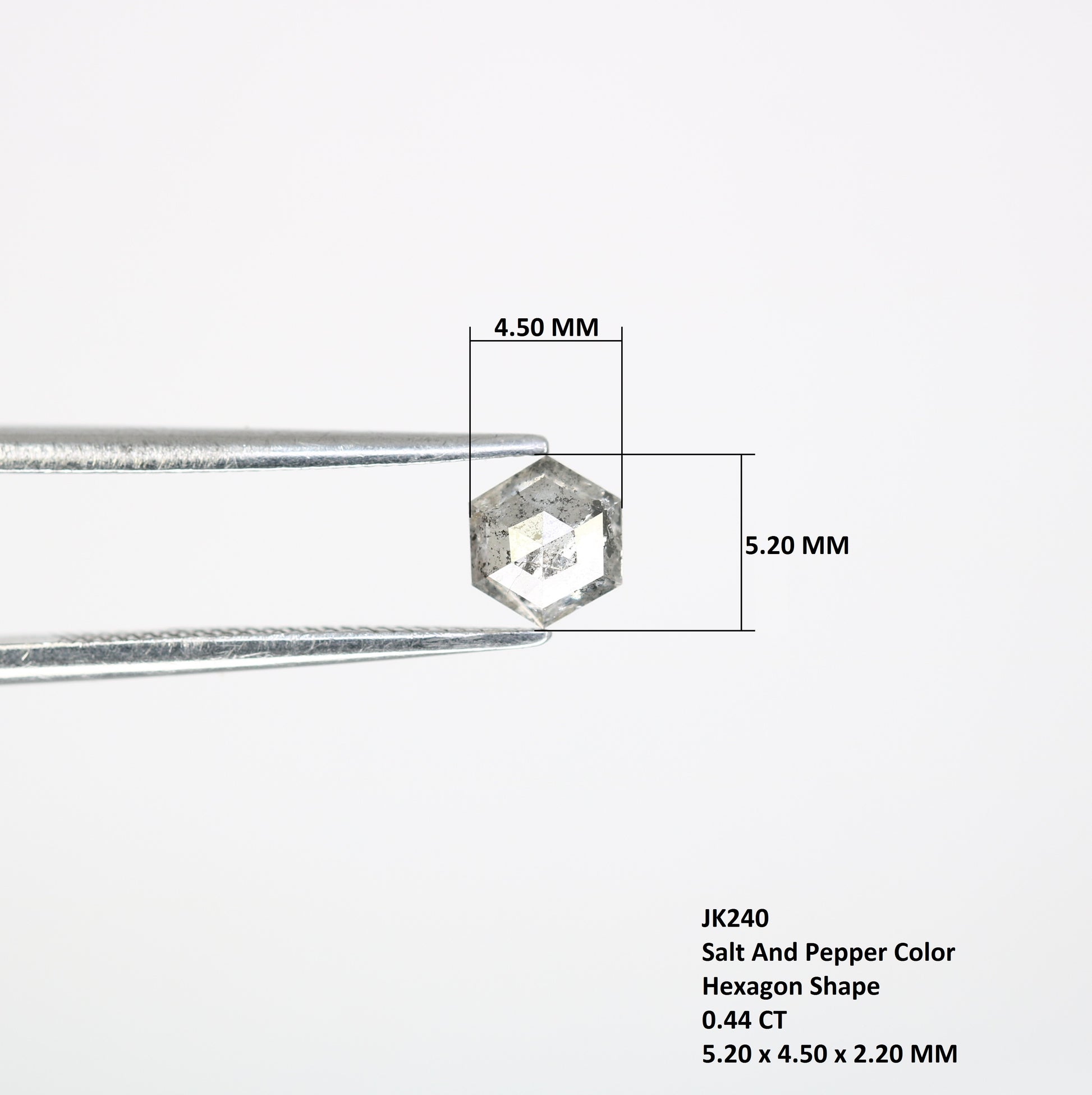 0.44 Carat Hexagon Shape 5.20 MM Salt and Pepper Diamond for Wedding Ring and Custom Artisan Jewelry Design - JayKrishna Diamond