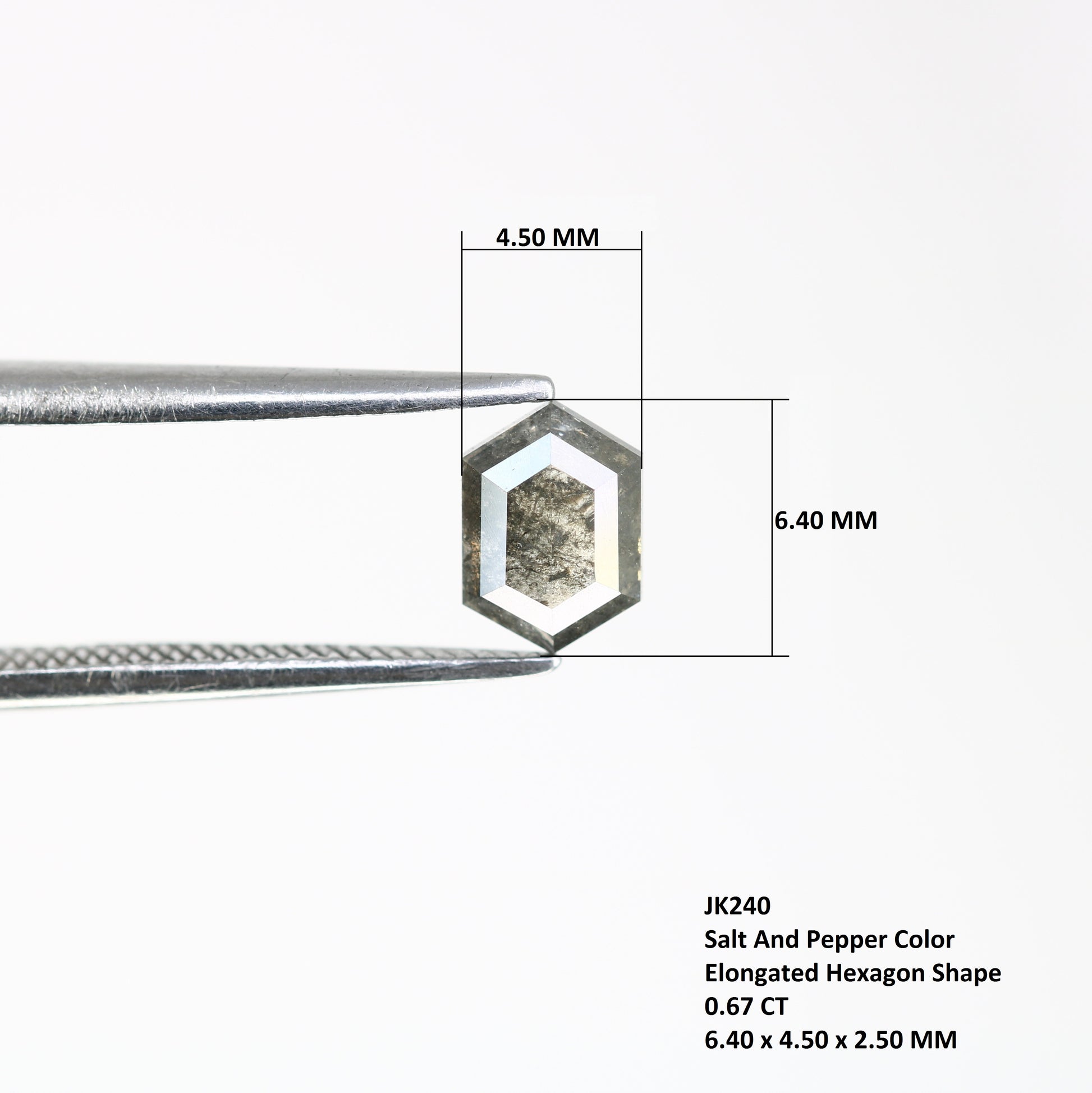 0.67 CT Elongated Hexagon Shape 6.40 MM Salt and Pepper Diamond for Engagement Ring - Unique Gemstone for Custom Bridal Jewelry Designs - JayKrishna Diamond