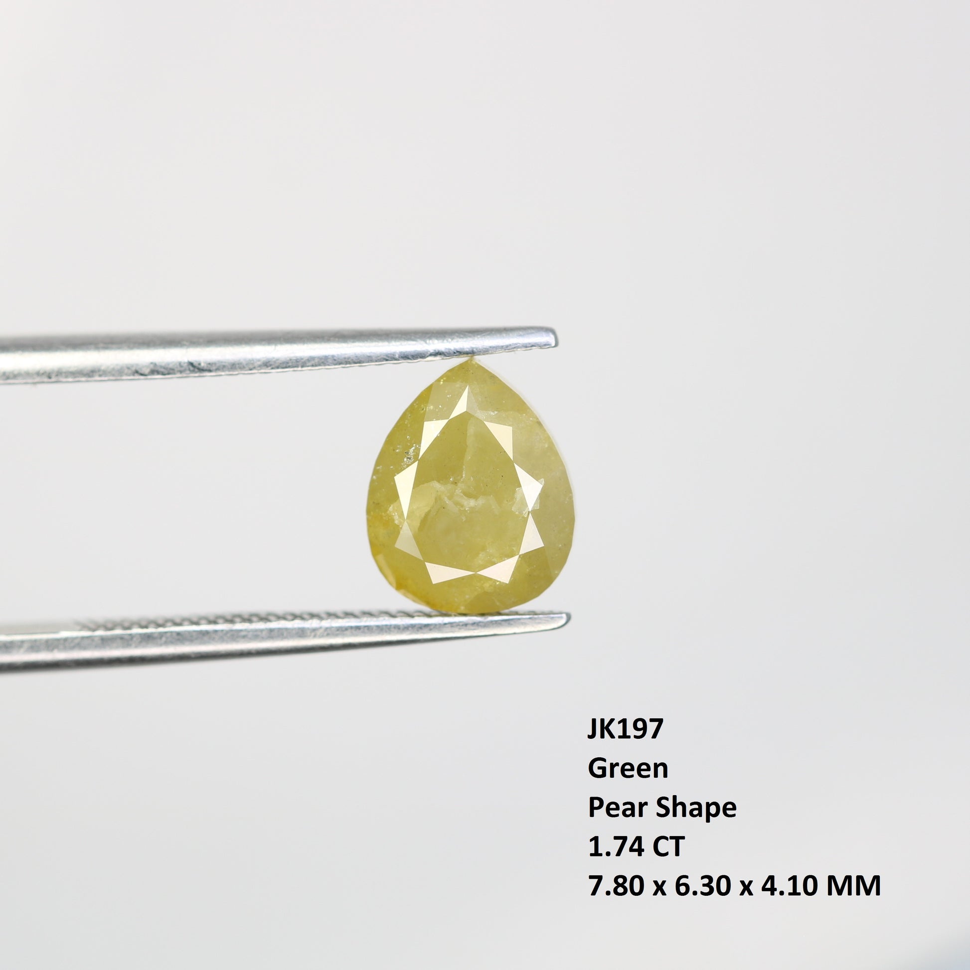 1.74 Carat Pear Cut Loose Natural Rustic Green Diamond For Engagement Ring - JayKrishna Diamond