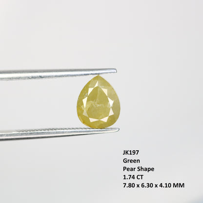 1.74 Carat Pear Cut Loose Natural Rustic Green Diamond For Engagement Ring - JayKrishna Diamond