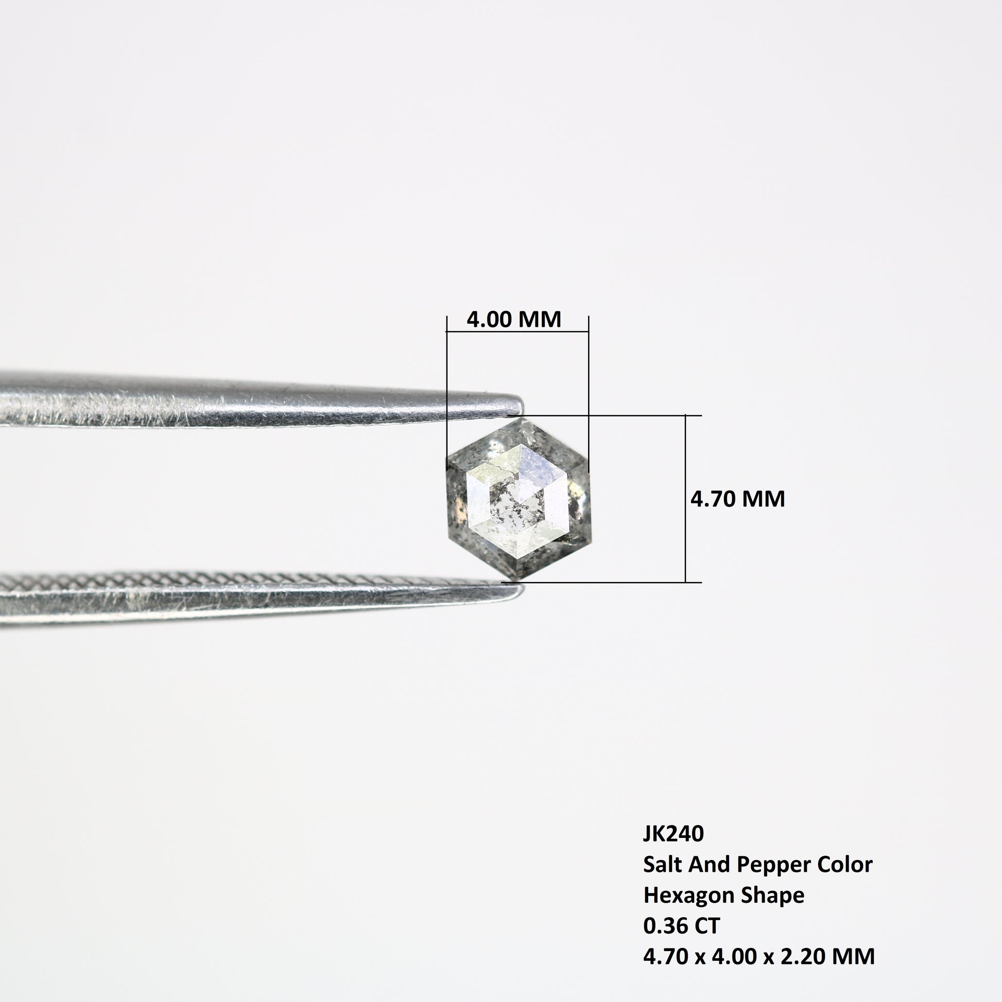 Unique 0.36 CT Hexagon Cut Salt & Pepper Diamond | Perfect for Engagement Rings | 4.70 MM - JayKrishna Diamond