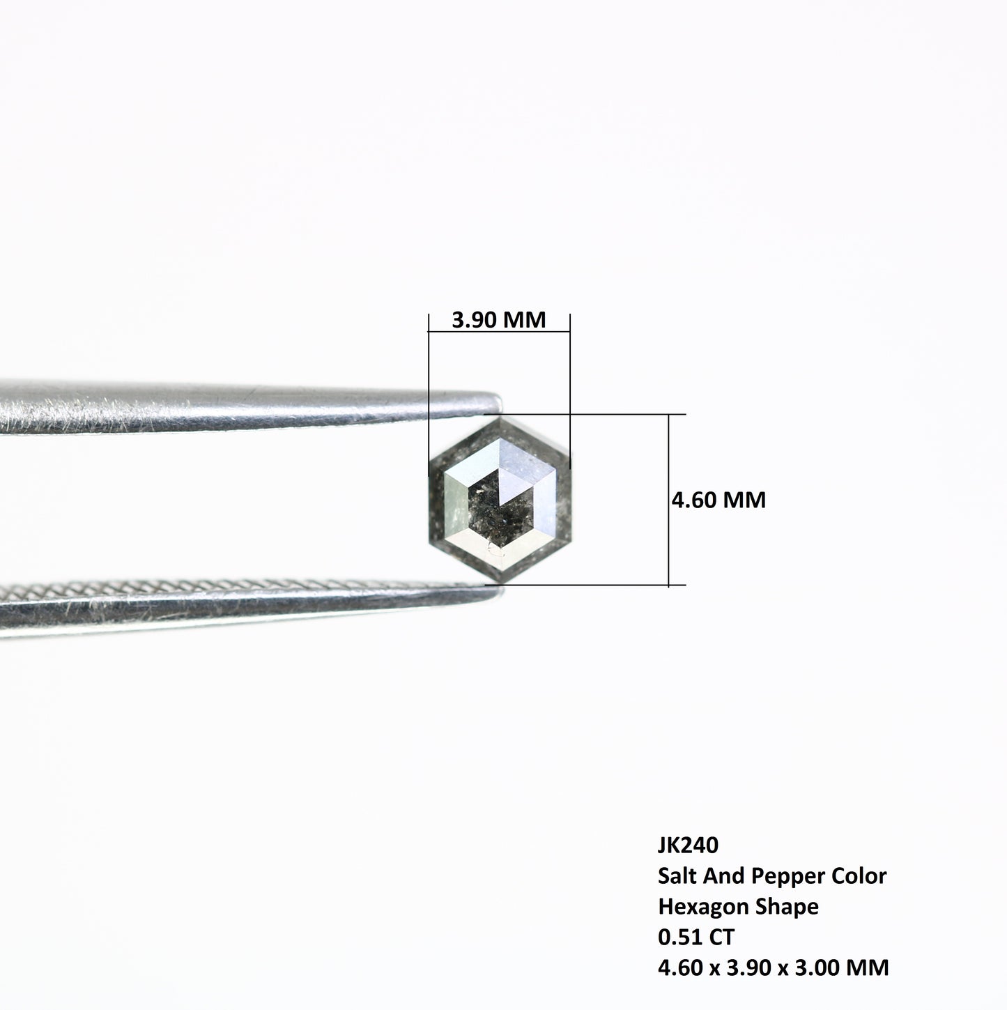 0.51 CT 4.60 MM Hexagon Cut Loose Salt And Pepper Diamond For Engagement Ring - JayKrishna Diamond