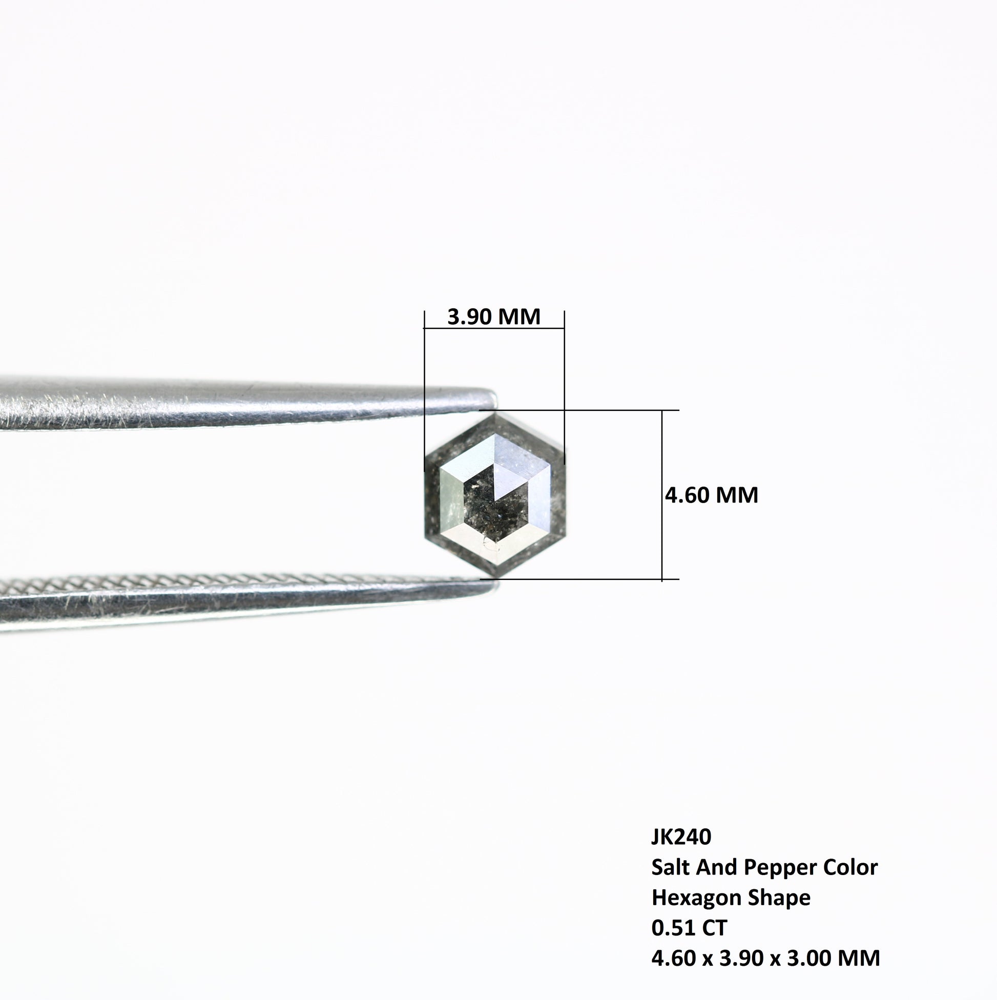 0.51 CT 4.60 MM Hexagon Cut Loose Salt And Pepper Diamond For Engagement Ring - JayKrishna Diamond