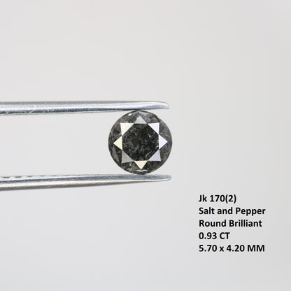0.93 CT Round Brilliant Cut Salt And Pepper Natural Loose Diamond For Engagement Ring - JayKrishna Diamond