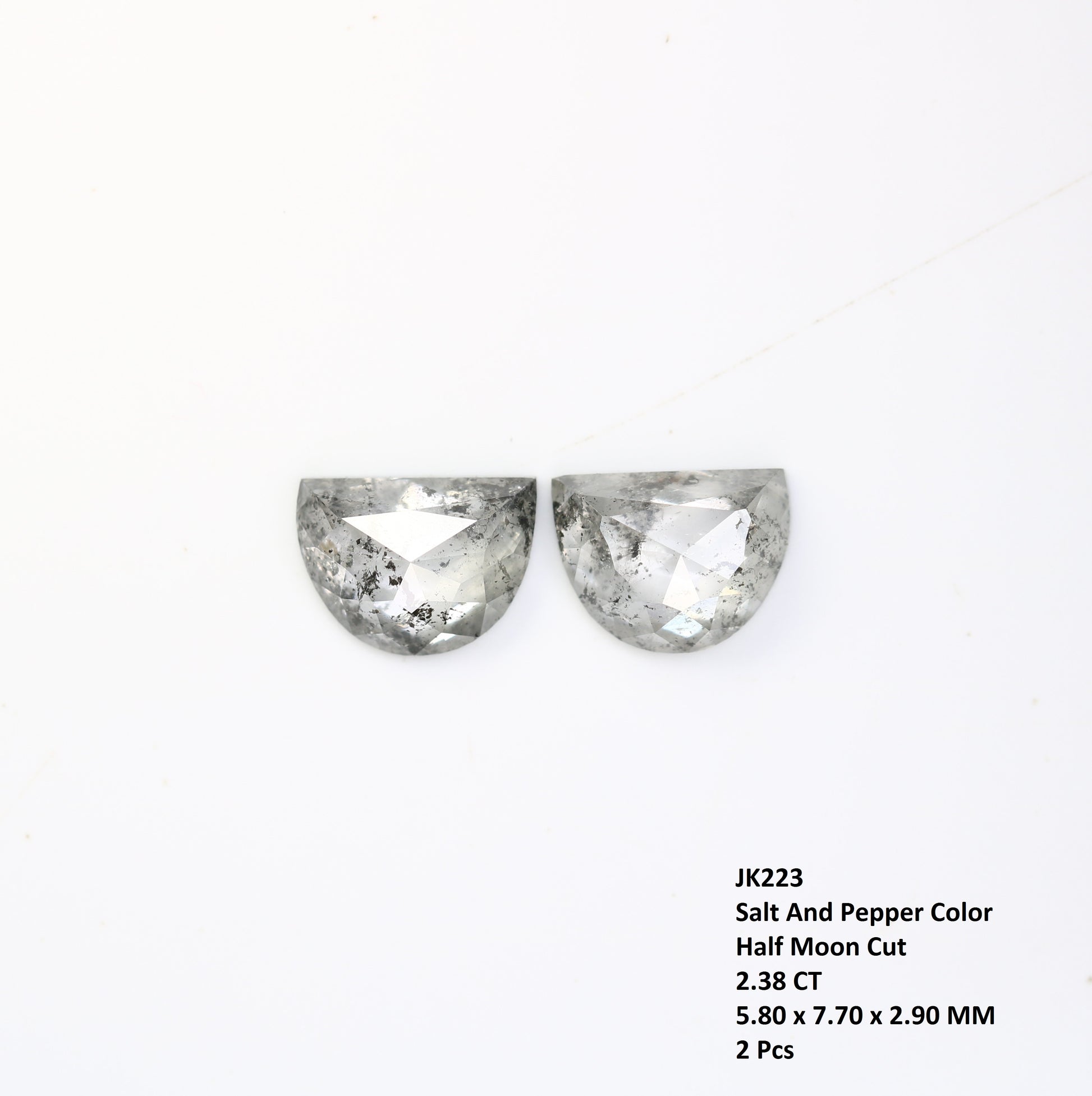 2.38 Carat Natural Loose Salt And Pepper Half Moon Diamond Pair For Diamond Earring - JayKrishna Diamond