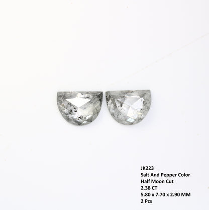2.38 Carat Natural Loose Salt And Pepper Half Moon Diamond Pair For Diamond Earring - JayKrishna Diamond
