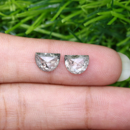 2.38 Carat Natural Loose Salt And Pepper Half Moon Diamond Pair For Diamond Earring - JayKrishna Diamond