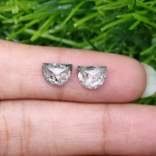 2.38 Carat Natural Loose Salt And Pepper Half Moon Diamond Pair For Diamond Earring - JayKrishna Diamond
