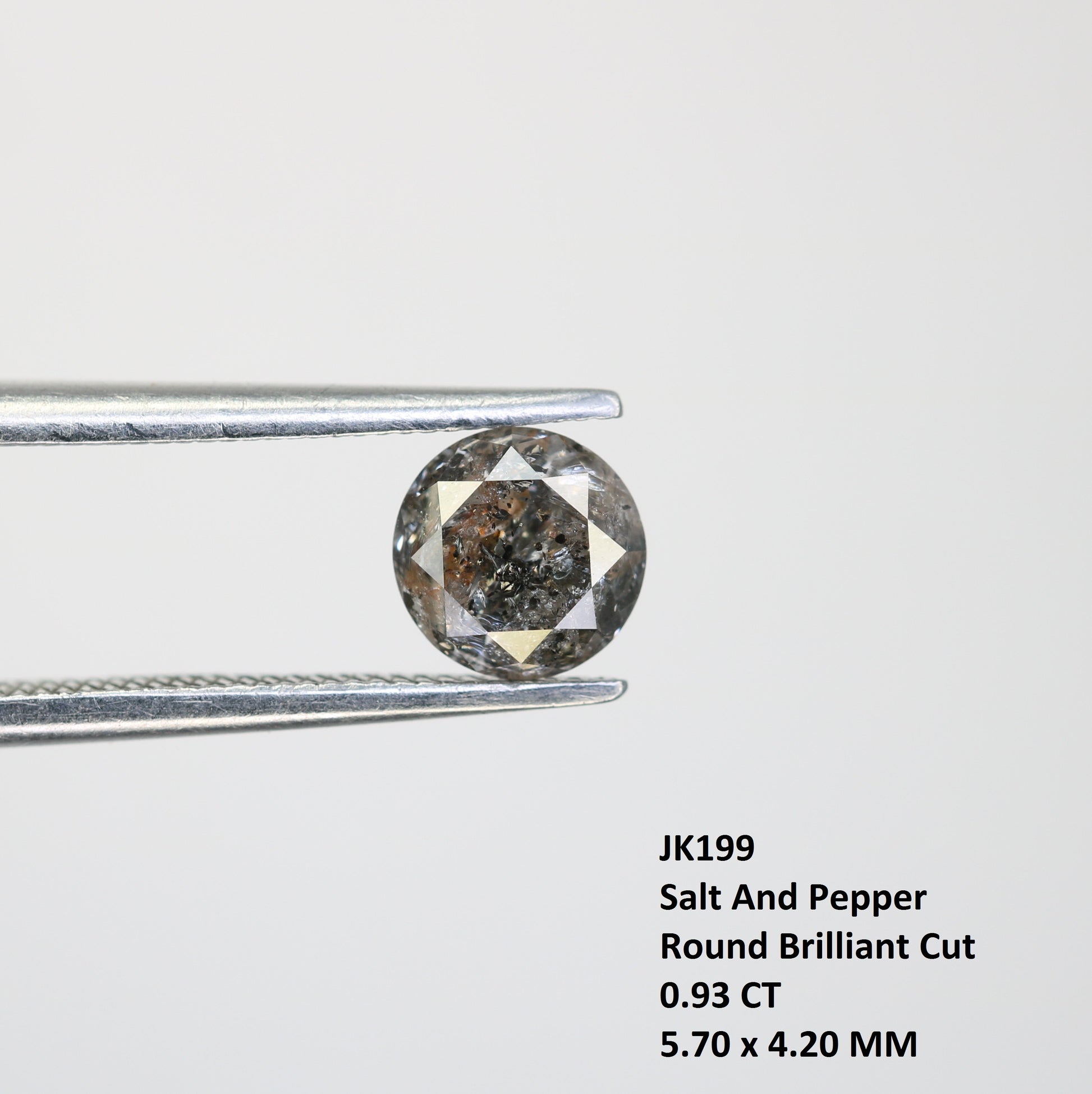 0.93 Carat Natural Round Brilliant Cut Salt And Pepper Diamond For Promise Ring - JayKrishna Diamond