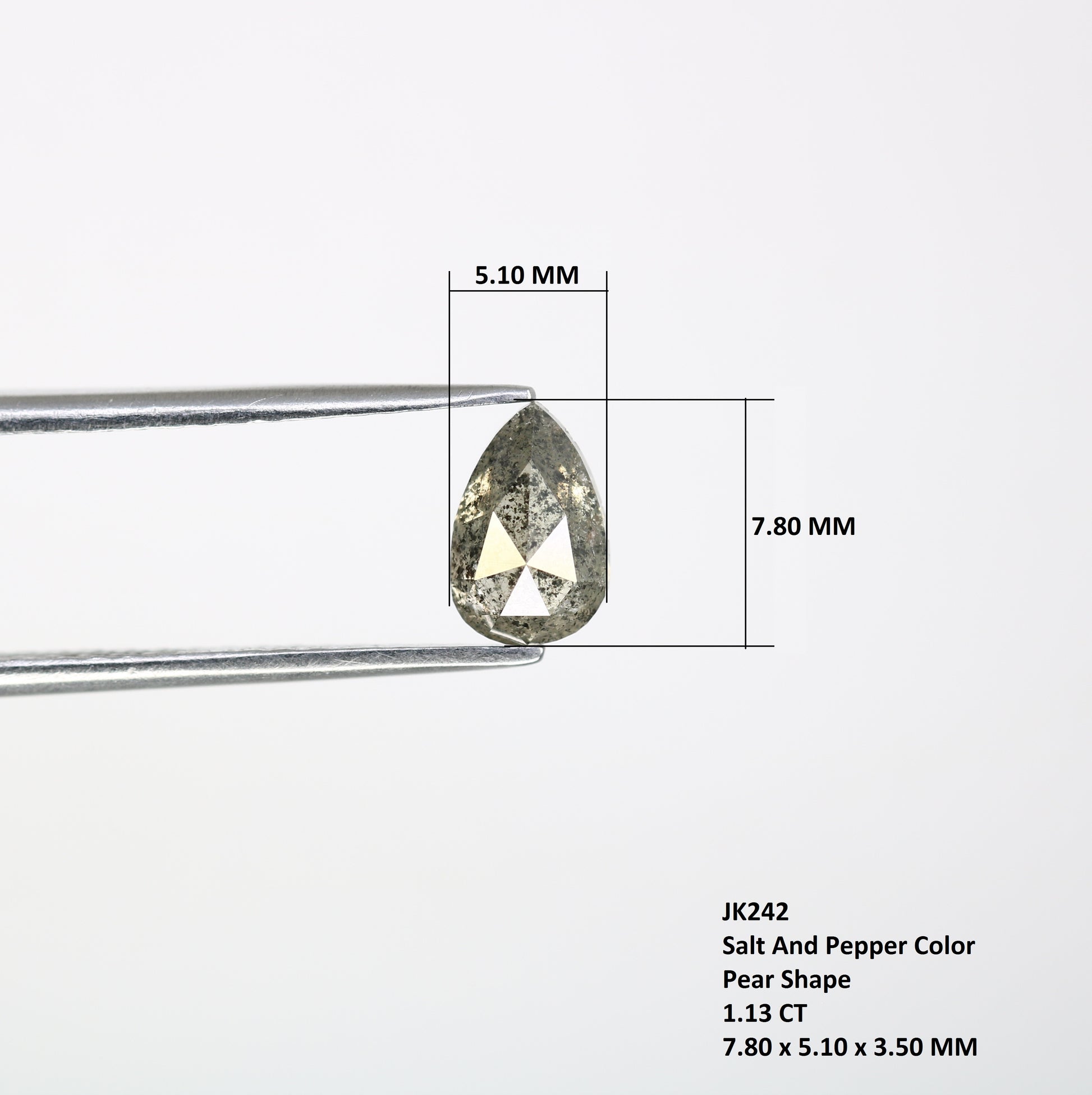 1.13 CT 7.80 MM Pear Shape Salt And Pepper Diamond For Engagement Ring - JayKrishna Diamond