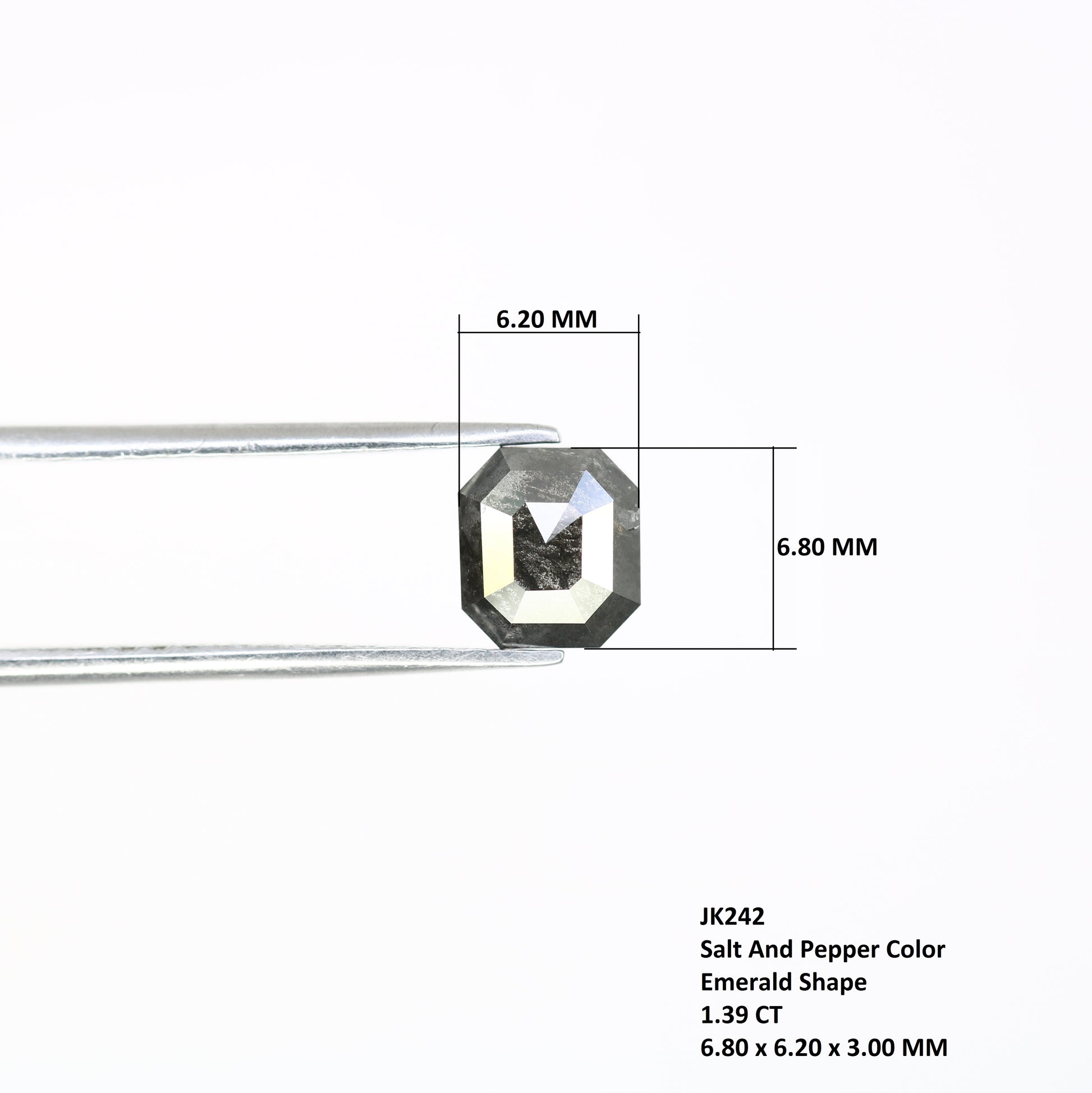 1.39 Carat Emerald Shape 6.80 MM Salt And Pepper Diamond For Galaxy Ring - JayKrishna Diamond