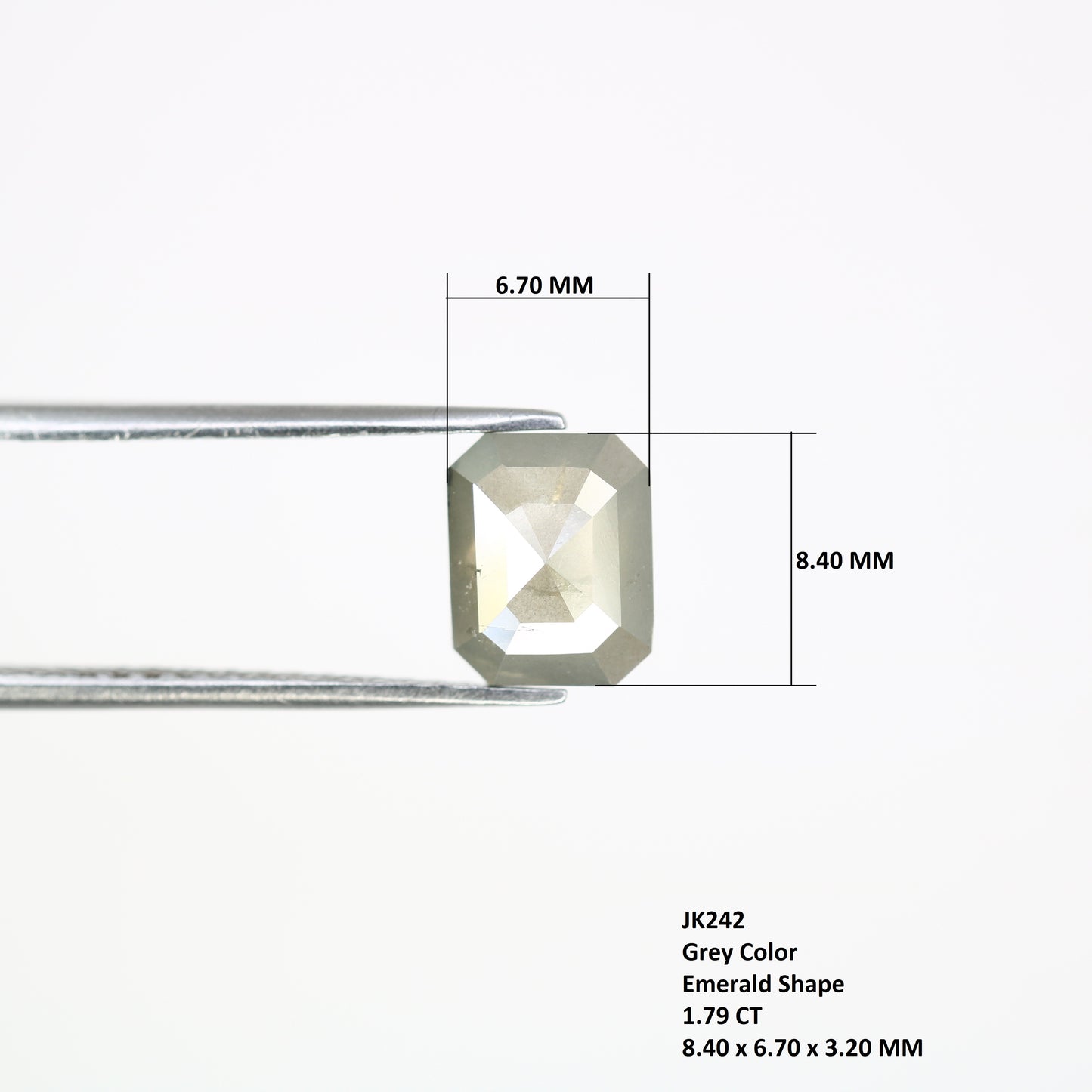 1.79 CT 8.40 MM Grey Emerald Shape Diamond For Engagement Ring - JayKrishna Diamond