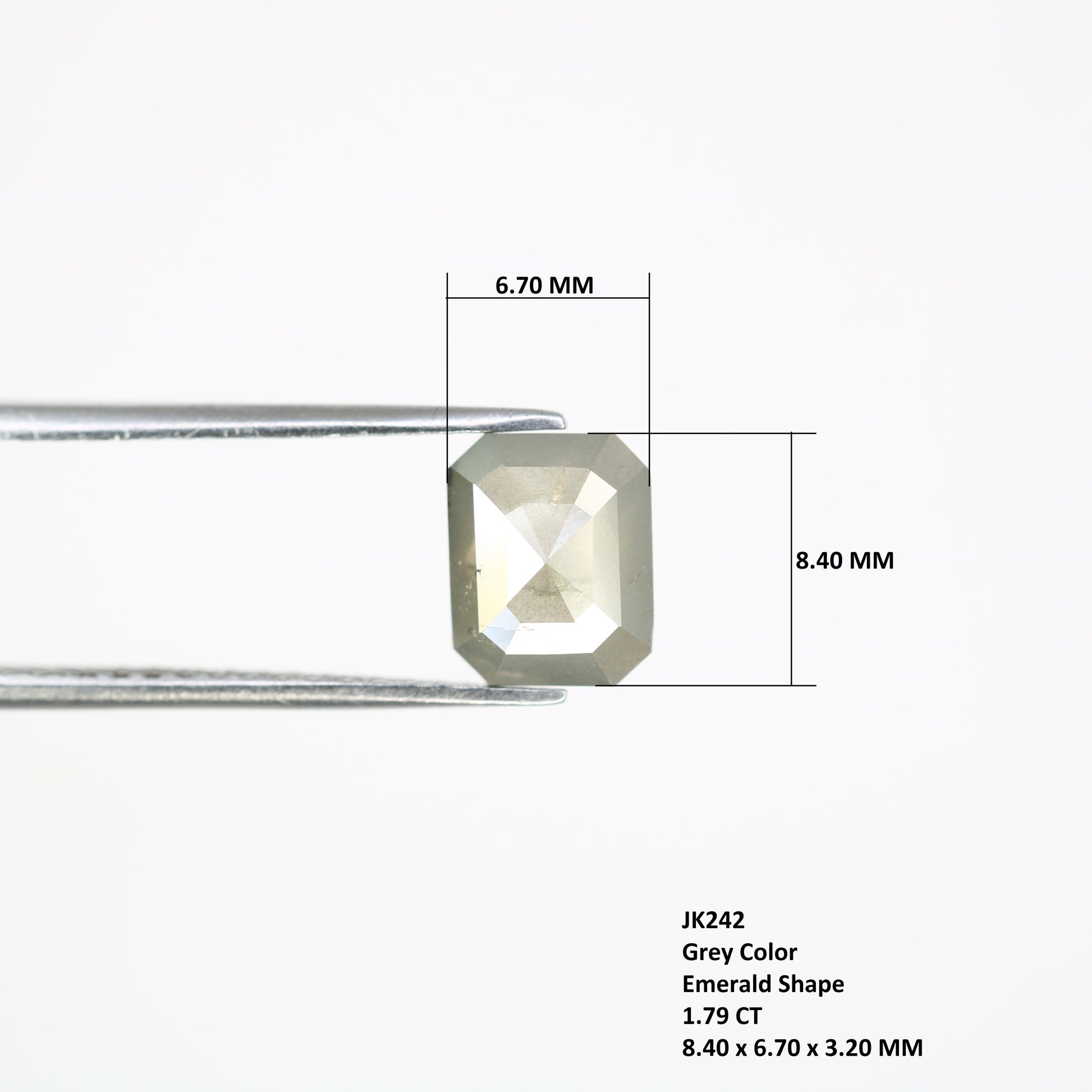 1.79 CT 8.40 MM Grey Emerald Shape Diamond For Engagement Ring - JayKrishna Diamond