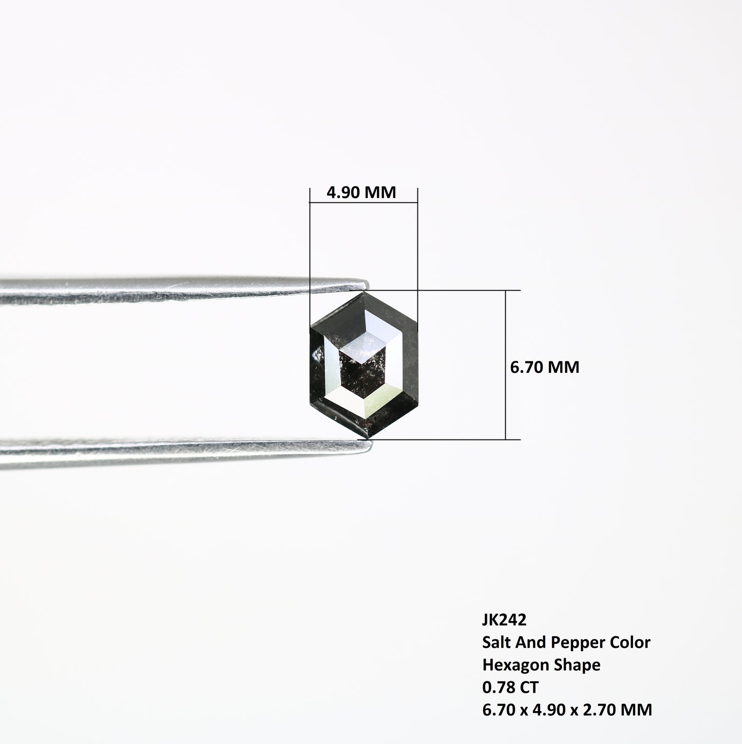 0.78 Carat Hexagon Cut 6.70 MM Loose Salt And Pepper Diamond For Engagement Ring - JayKrishna Diamond
