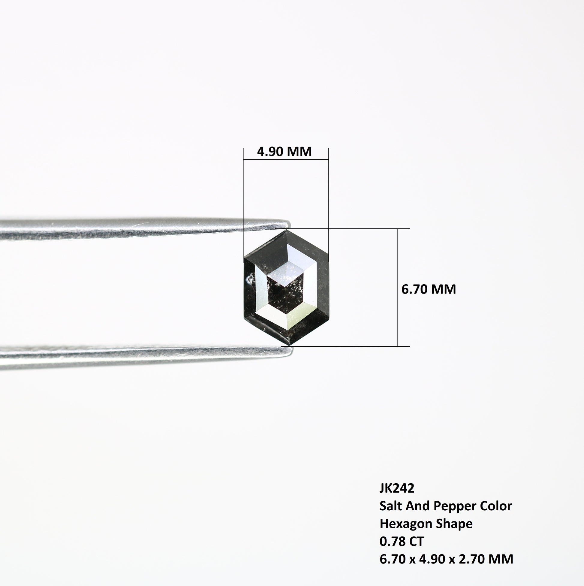 0.78 Carat Hexagon Cut 6.70 MM Loose Salt And Pepper Diamond For Engagement Ring - JayKrishna Diamond