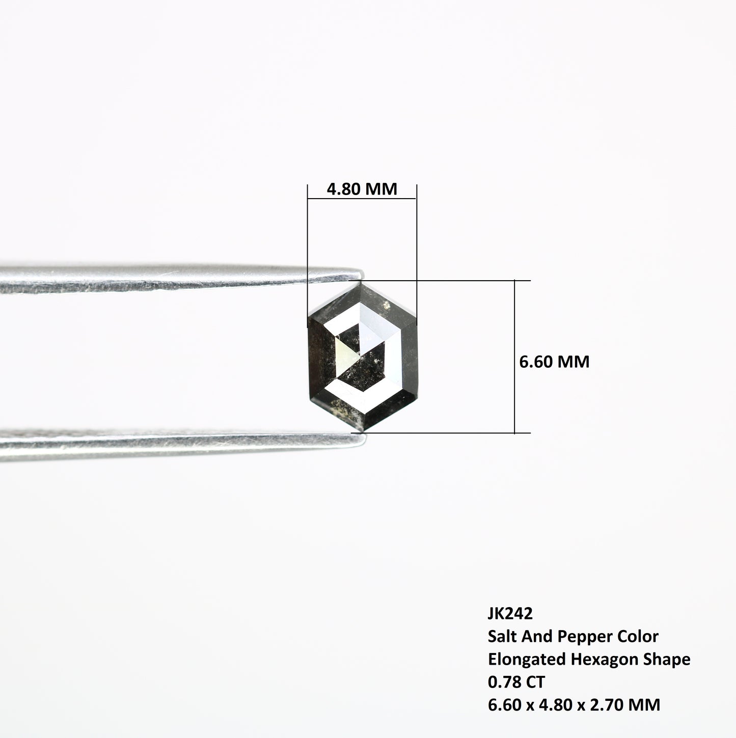 0.78 CT Salt And Pepper 6.60 MM Elongated Hexagon Shape Diamond For Engagement Ring - JayKrishna Diamond