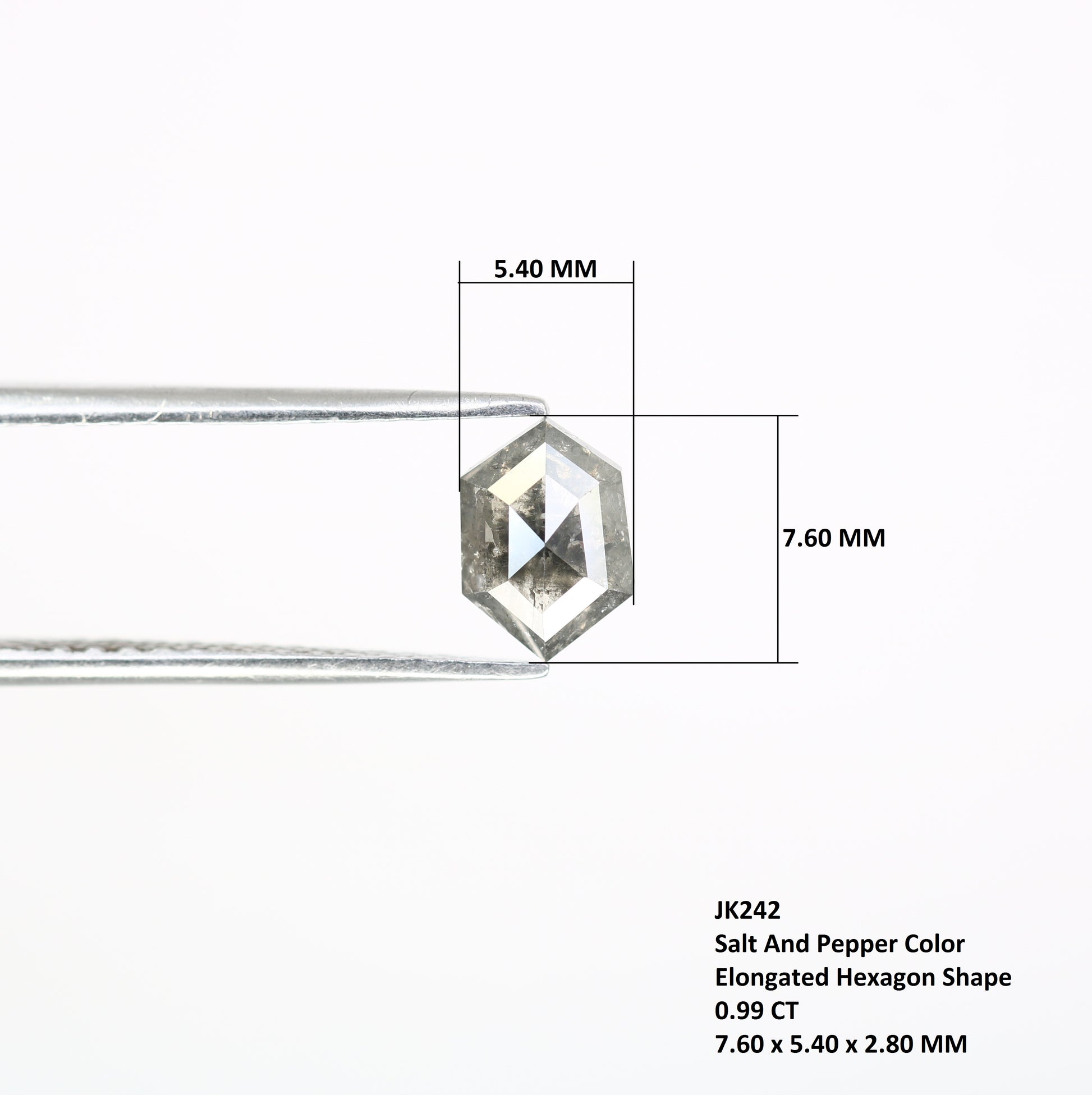0.99 CT Salt And Pepper 7.60 MM Elongated Hexagon Shape Diamond For Engagement Ring - JayKrishna Diamond