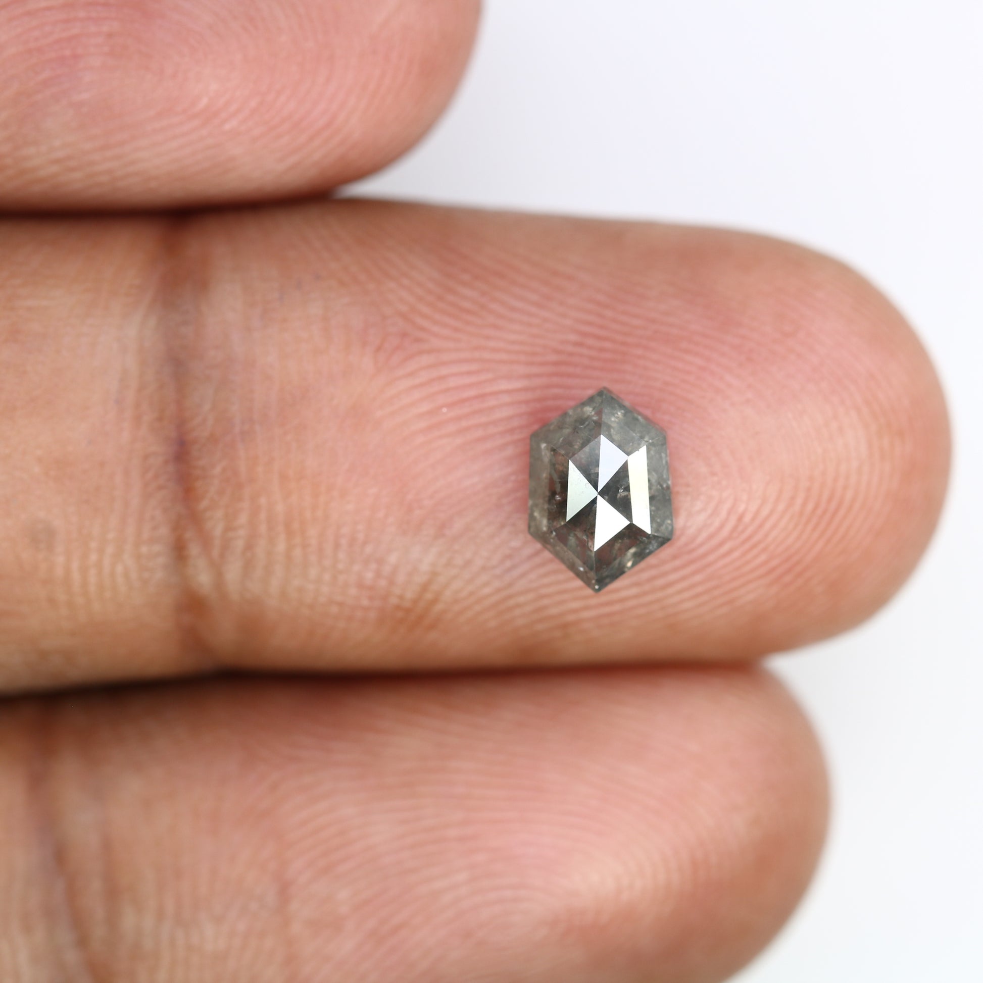 0.99 CT Salt And Pepper 7.60 MM Elongated Hexagon Shape Diamond For Engagement Ring - JayKrishna Diamond