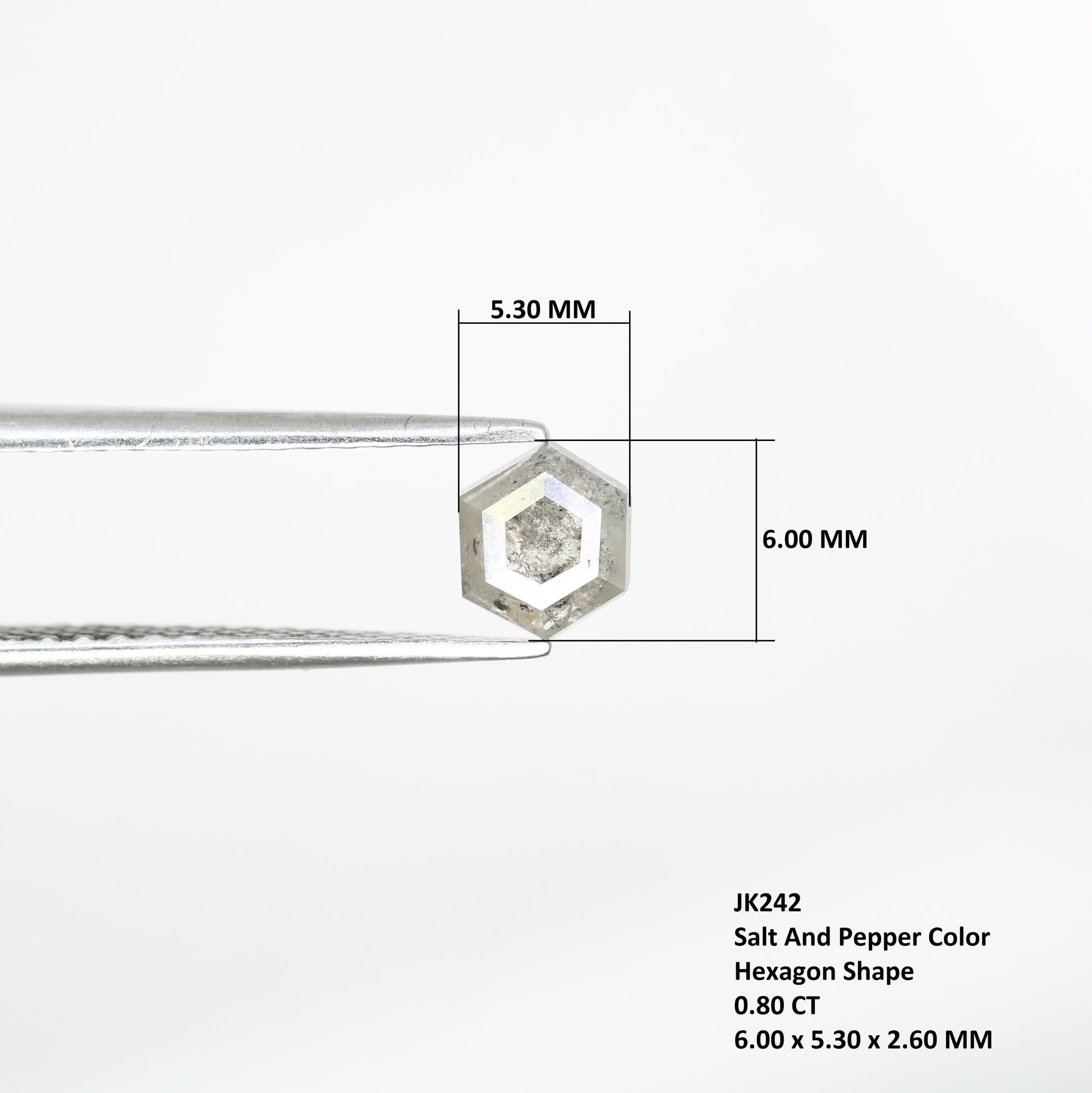 0.80 CT 6.00 MM Hexagon Cut Salt And Pepper Diamond For Promise Ring - JayKrishna Diamond