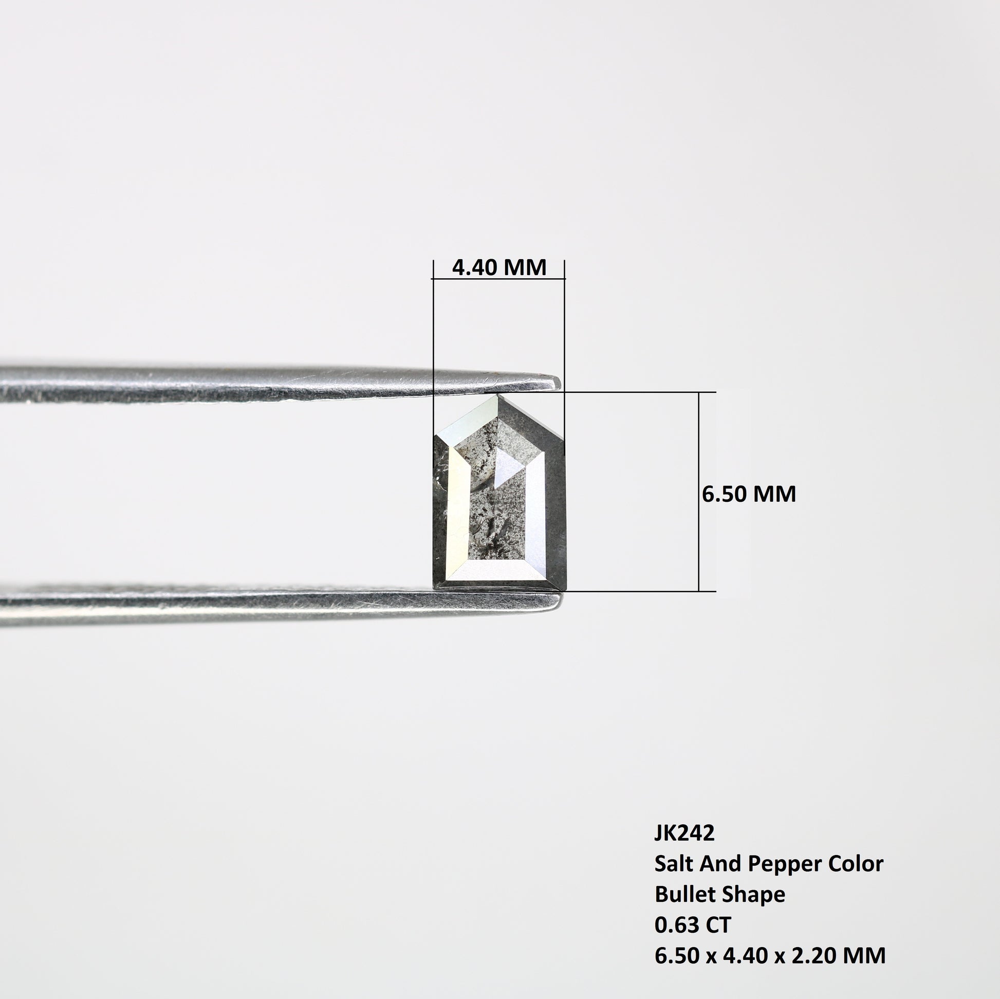 0.63 CT Bullet Shape Salt and Pepper Diamond (6.50 MM) for a One-of-a-Kind Designer Jewelry Piece: Exquisite Gemstone Collection - JayKrishna Diamond