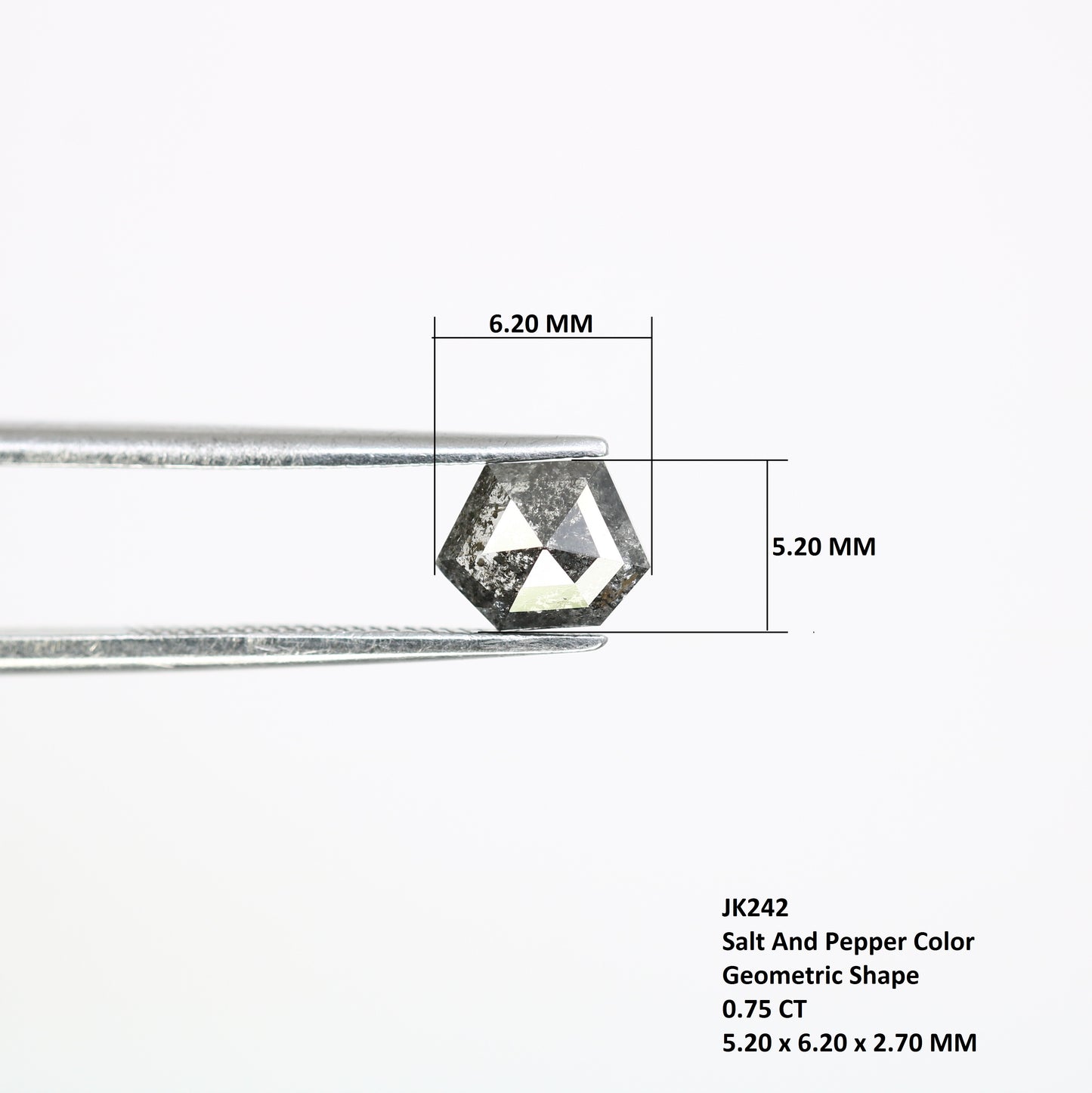 0.75 CT Salt And Pepper 5.20 MM Geometric Shape Diamond For Engagement Ring - JayKrishna Diamond