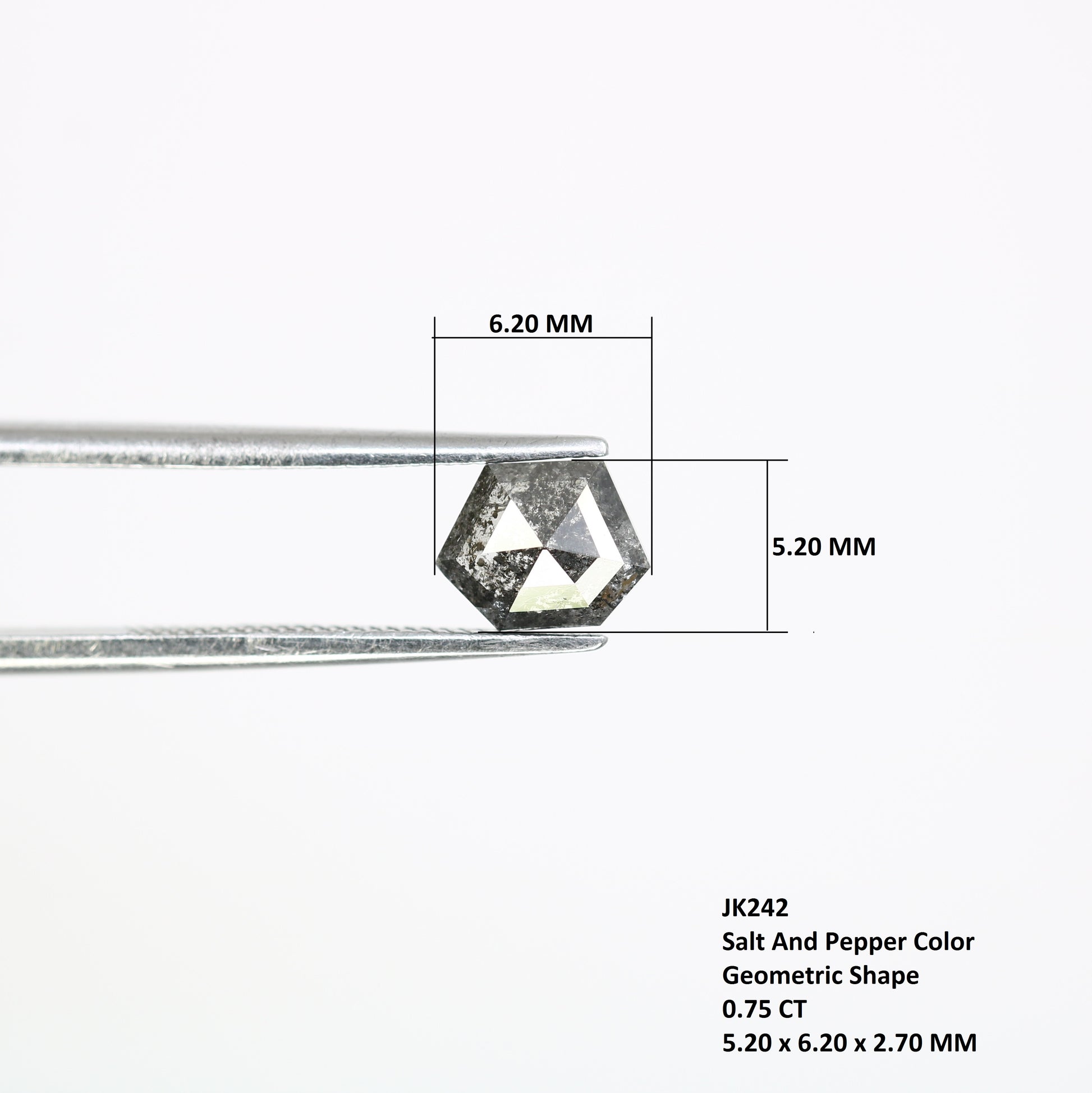 0.75 CT Salt And Pepper 5.20 MM Geometric Shape Diamond For Engagement Ring - JayKrishna Diamond