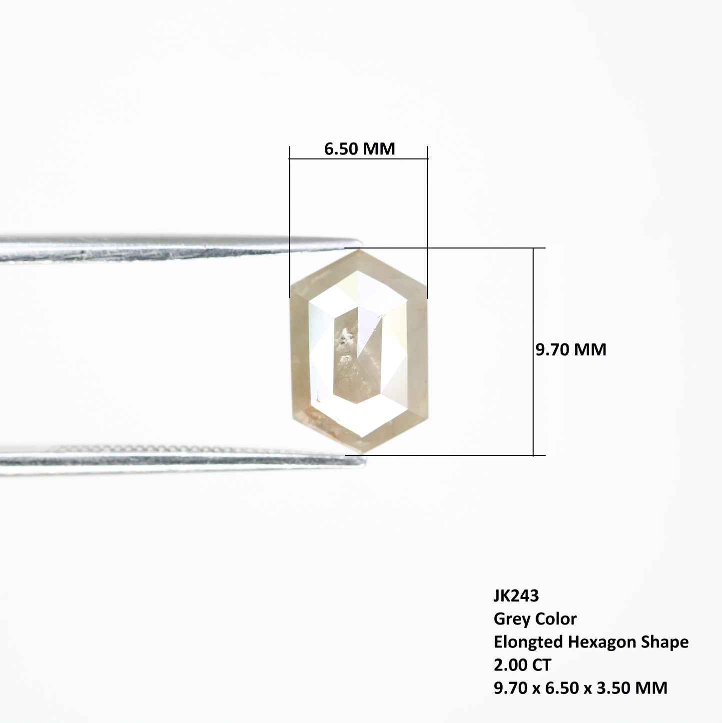 2.00 CT 9.70 MM Fancy Grey Elongated Hexagon Shape Diamond For Designer Jewelry - JayKrishna Diamond
