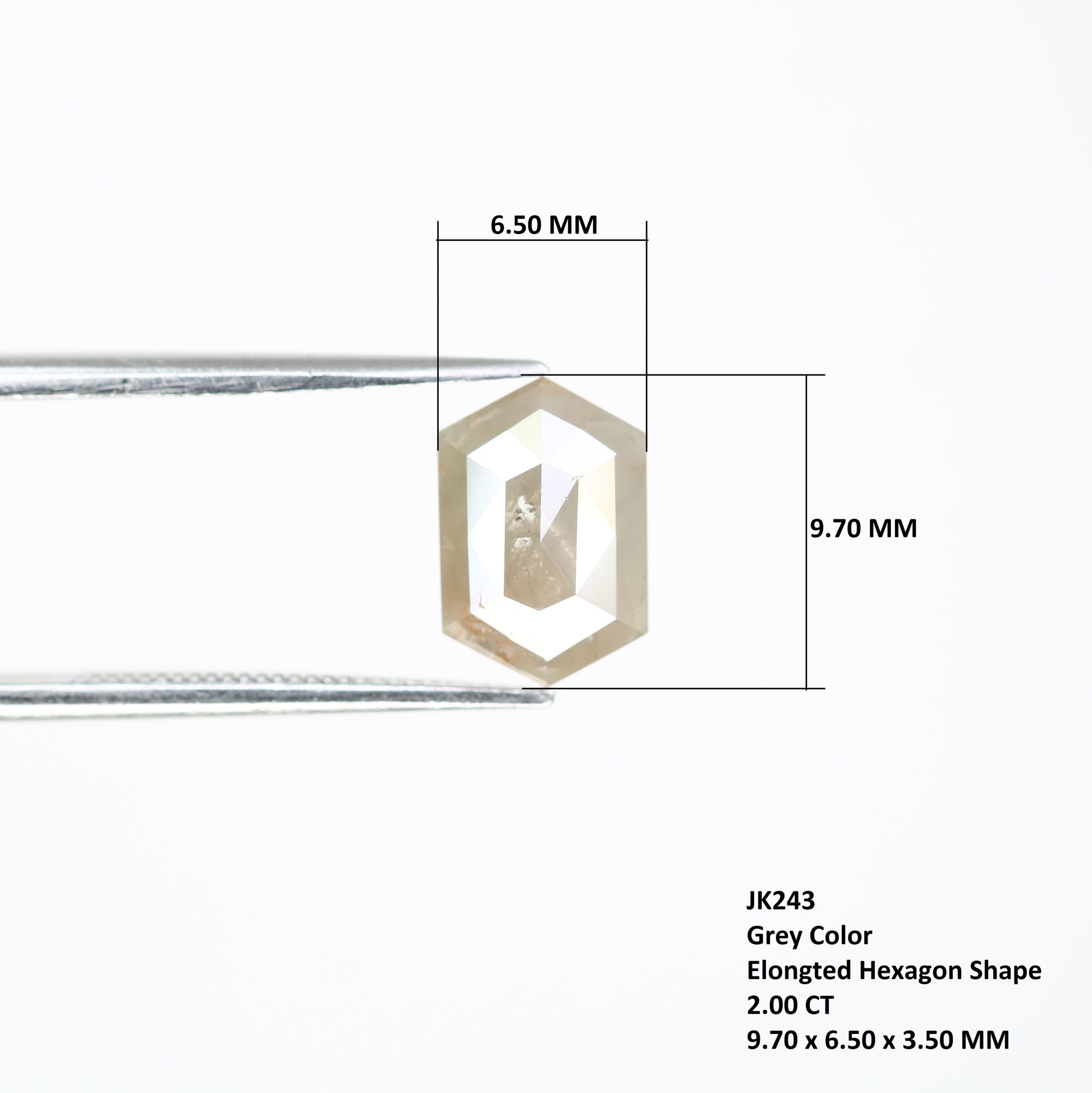 2.00 CT 9.70 MM Fancy Grey Elongated Hexagon Shape Diamond For Designer Jewelry - JayKrishna Diamond