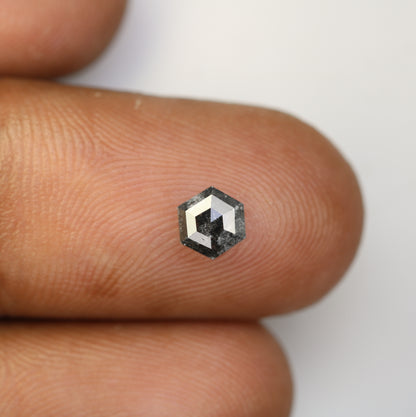 0.79 CT Hexagon Cut Salt And Pepper Natural Diamond For Engagement Ring - JayKrishna Diamond