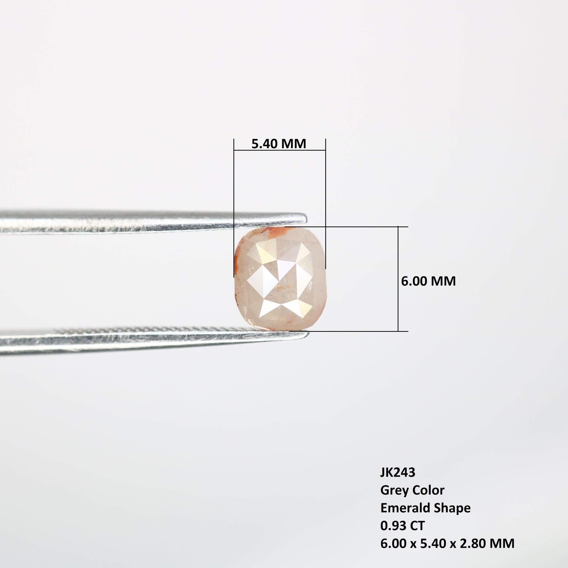 0.93 CT Grey Emerald Shape 6.00 MM Polished Diamond For Engagement Ring - JayKrishna Diamond
