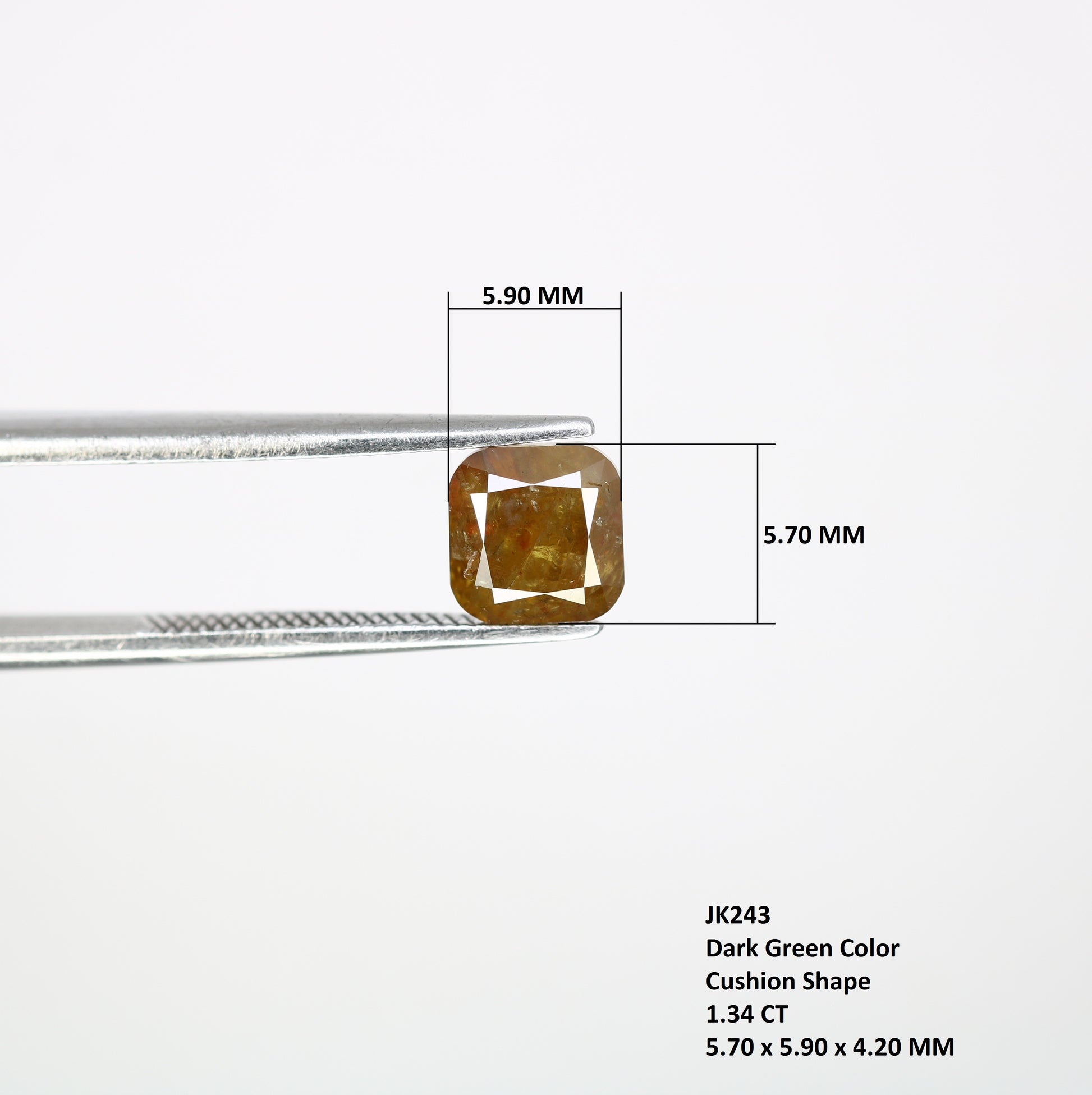 1.34 CT Fancy Dark Green Cushion Shape 5.70 MM Diamond For Fancy Designer Jewelry - JayKrishna Diamond