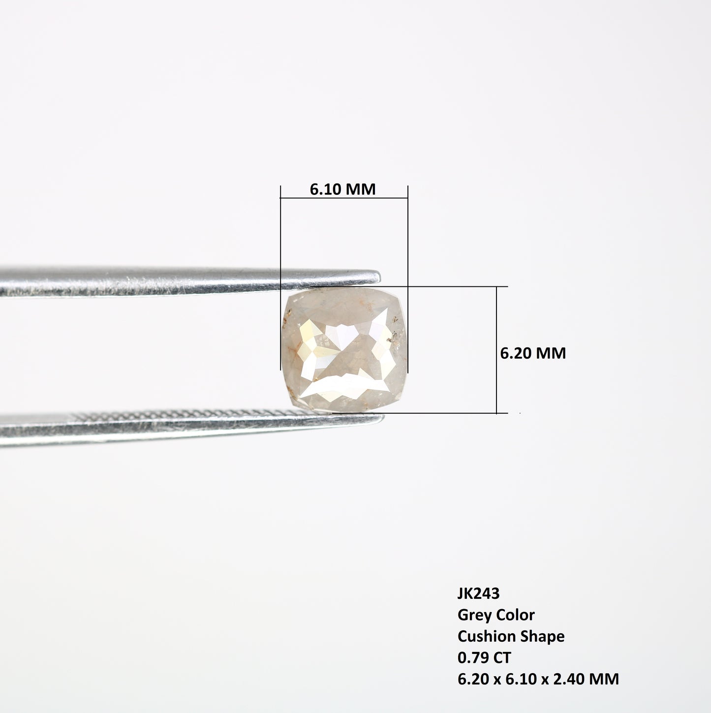 0.79 Carat 6.20 MM Cushion Shaped Loose Fancy Grey Diamond For Promise Ring - JayKrishna Diamond