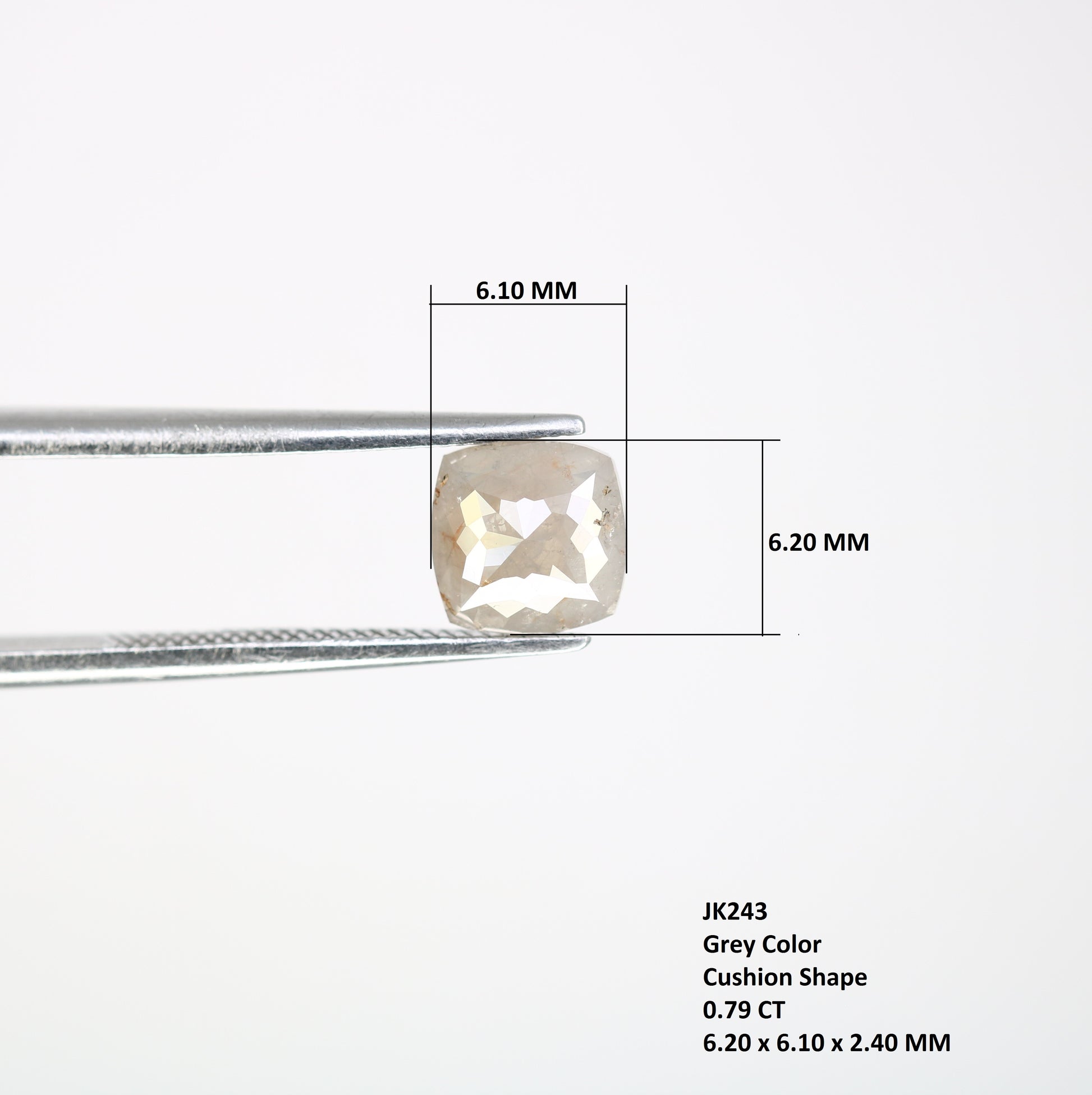 0.79 Carat 6.20 MM Cushion Shaped Loose Fancy Grey Diamond For Promise Ring - JayKrishna Diamond