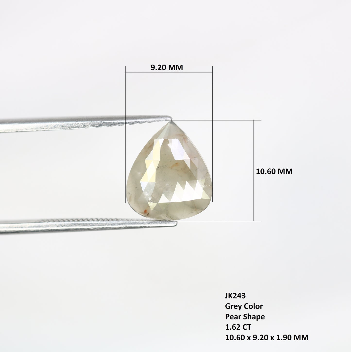 1.62 CT Polished Pear Shaped Natural Loose Grey Natural Diamond For Wedding Ring - JayKrishna Diamond