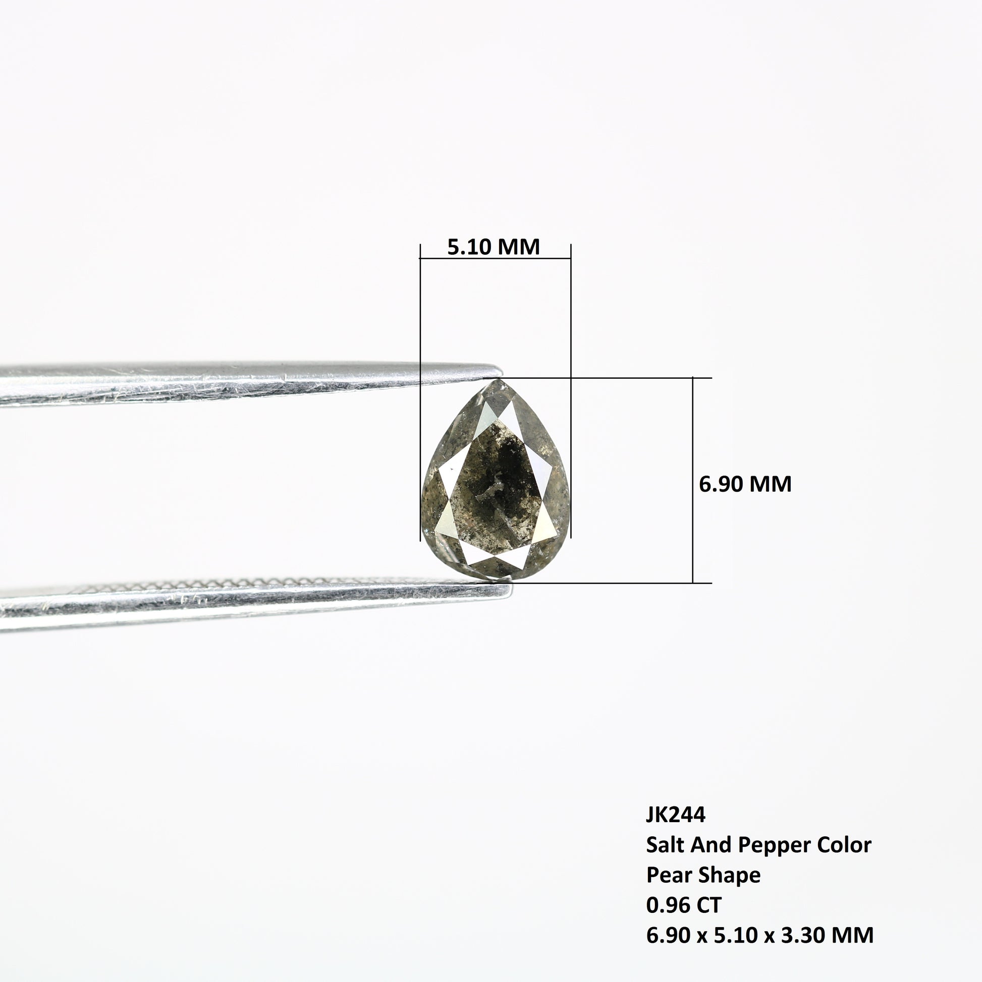 0.96 Carat Loose Pear Cut Salt And Pepper 6.90 MM Diamond For Promise Ring - JayKrishna Diamond