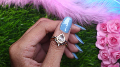 Yellow Gold Pave Band Pear Halo Black Rutilated Quartz Engagement Ring