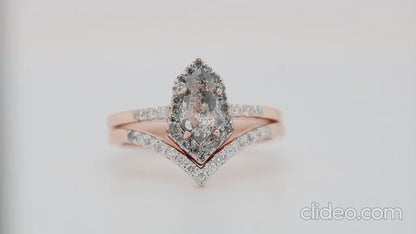 Geometric Shield Shape Salt And Pepper 14K Rose Gold Ring With Round Brilliant Diamond Band