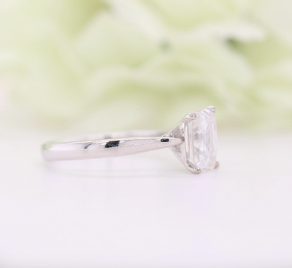 Emerald Moissanite Ring Thin Band Oval Engagement Ring, 14K Solid Gold Simple Emerald Solitaire Ring, Delicate & Dainty Promise Ring - JayKrishna Diamond