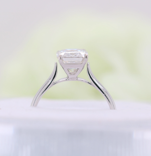 Emerald Moissanite Ring Thin Band Oval Engagement Ring, 14K Solid Gold Simple Emerald Solitaire Ring, Delicate & Dainty Promise Ring - JayKrishna Diamond