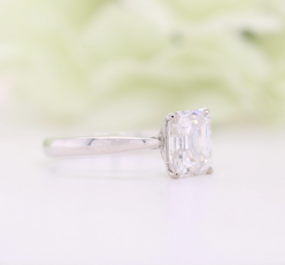 Emerald Moissanite Ring Thin Band Oval Engagement Ring, 14K Solid Gold Simple Emerald Solitaire Ring, Delicate & Dainty Promise Ring - JayKrishna Diamond
